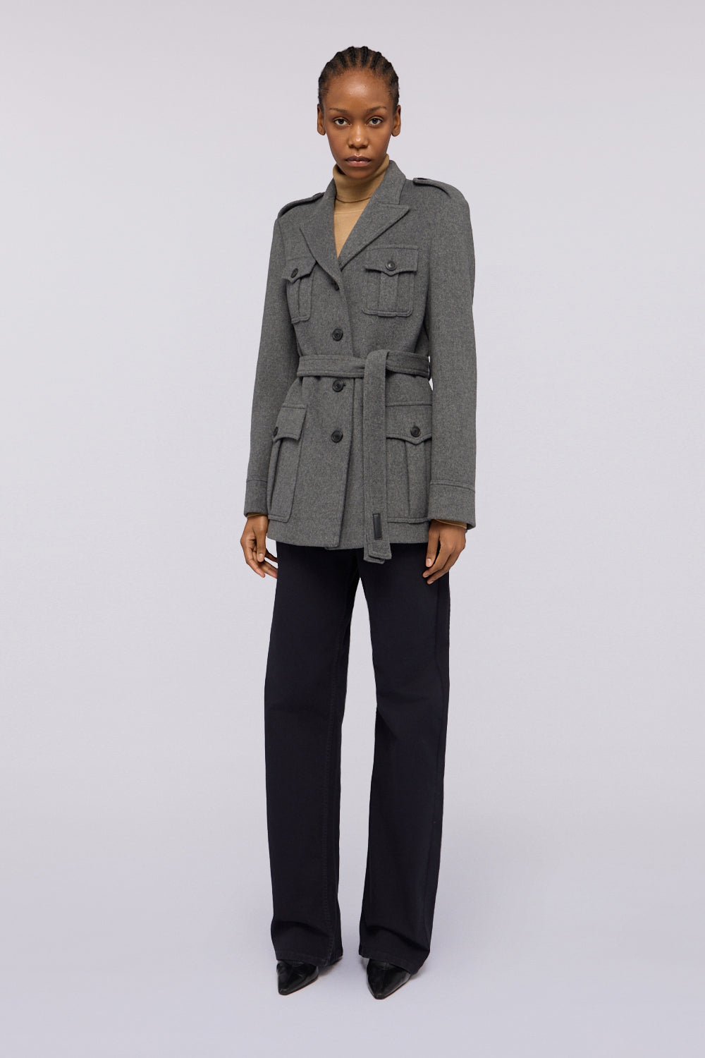 Field jacket in misto lana con cintura 1|fc5cabc0d6e12b1884a654f31b115695a66d3933477ada0c8d117f1948ca80ef