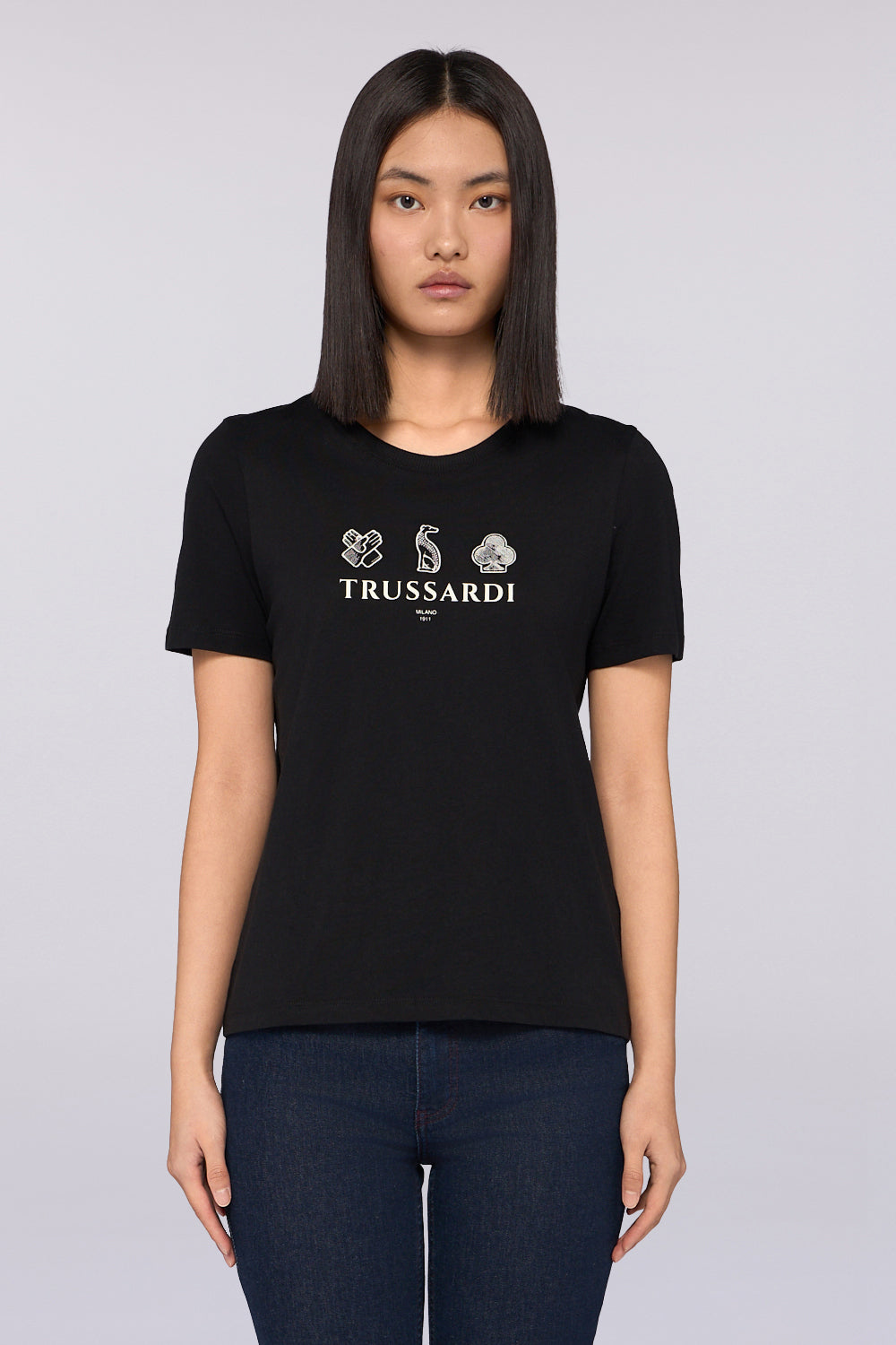 T-shirt regular fit con stampa e ricamo 1|15d9fca6a15a8c7c7868adac1ed2fd13e1b096a4396dd6dd4be4318ccc6f3853