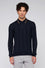 Pure wool ribbed long-sleeve polo