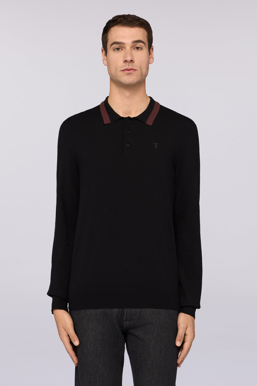 Polo a maniche lunghe in viscosa stretch 1|f96d83b2722a0e10b06a6bcef23a472abd2e1516ed2fef38c9db66834d109ced