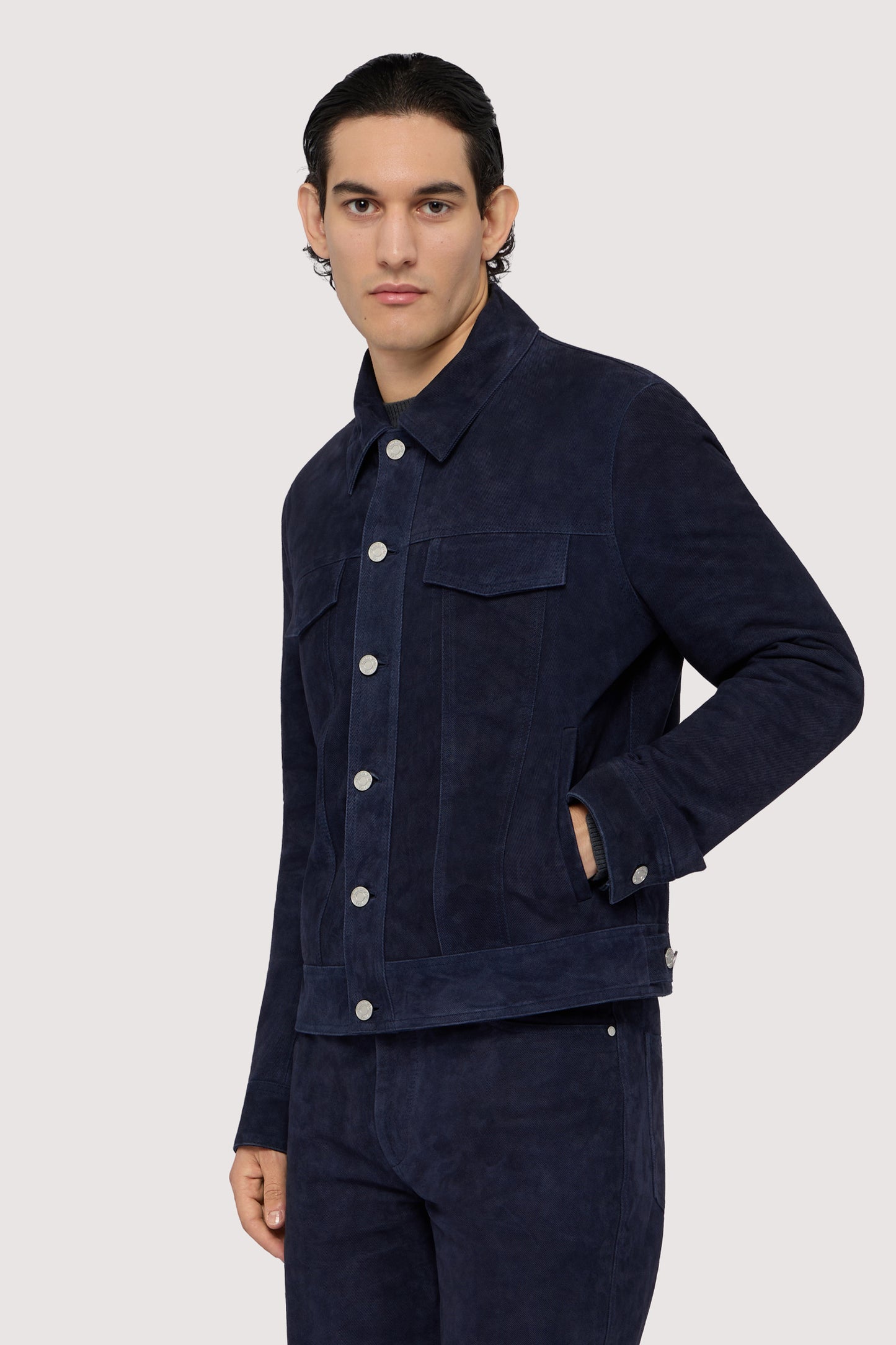 Giacca in pelle scamosciata effetto denim 3|2c4443856deef6ecd133f66f48e78af1d2c6fc83a5b59dd8c2e9cbc6e66a5c5e