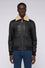 Padded leather jacket with shearling collar