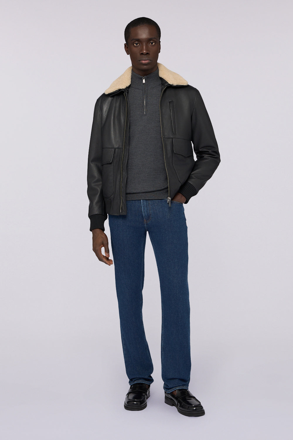 Giubbotto imbottito in pelle con colletto in shearling 1|0b30a8073e0e513b75ddade85165a82fa32490c31b5dc978b162495db01d68b4