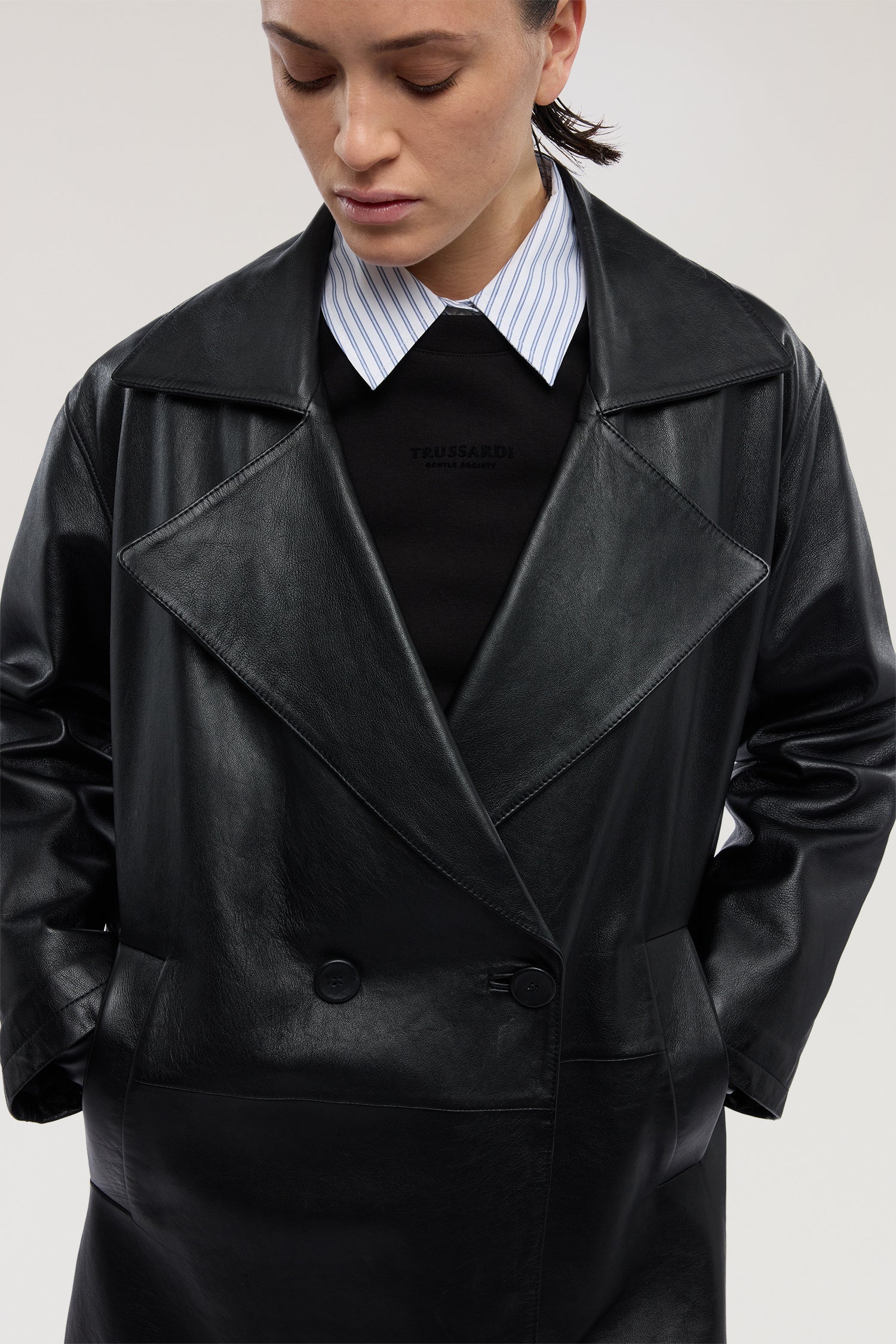 Double-breasted leather trench coat – Trussardi