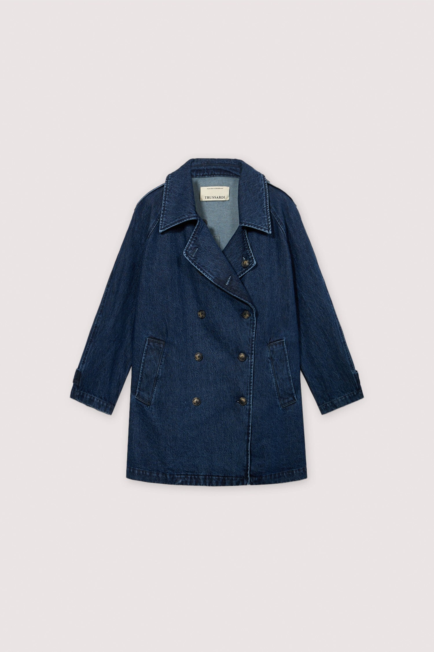 Trench doppiopetto in denim stonewash 4|587f942a19be3ddd4e688432653cd4200aaae3cbf62c55bcf98d913961b11936