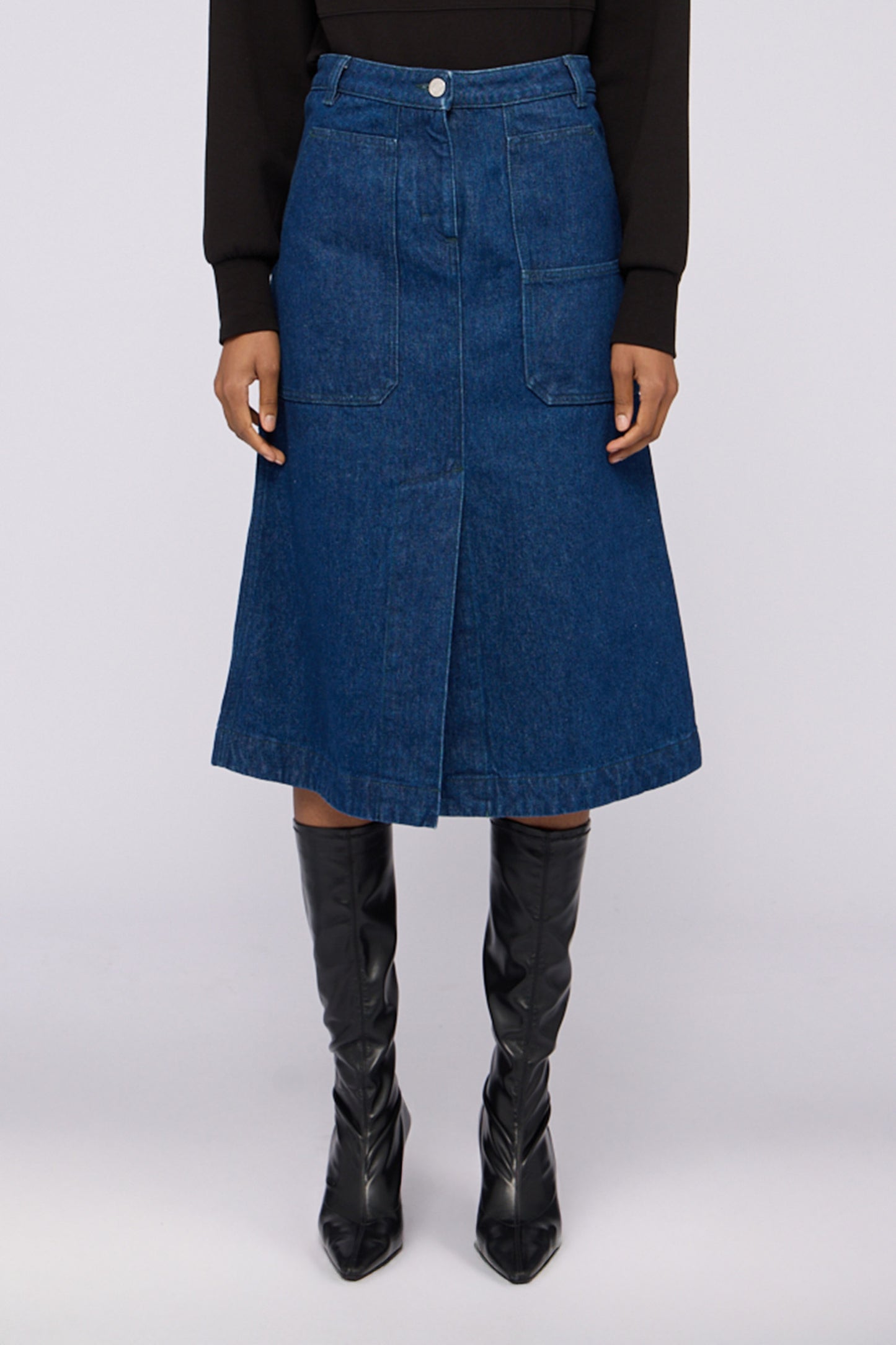 Gonna ad A midi in denim 1|f4f035da4b083c2487cc1e4266ccb9770da82f38512e48041147699d26874f67