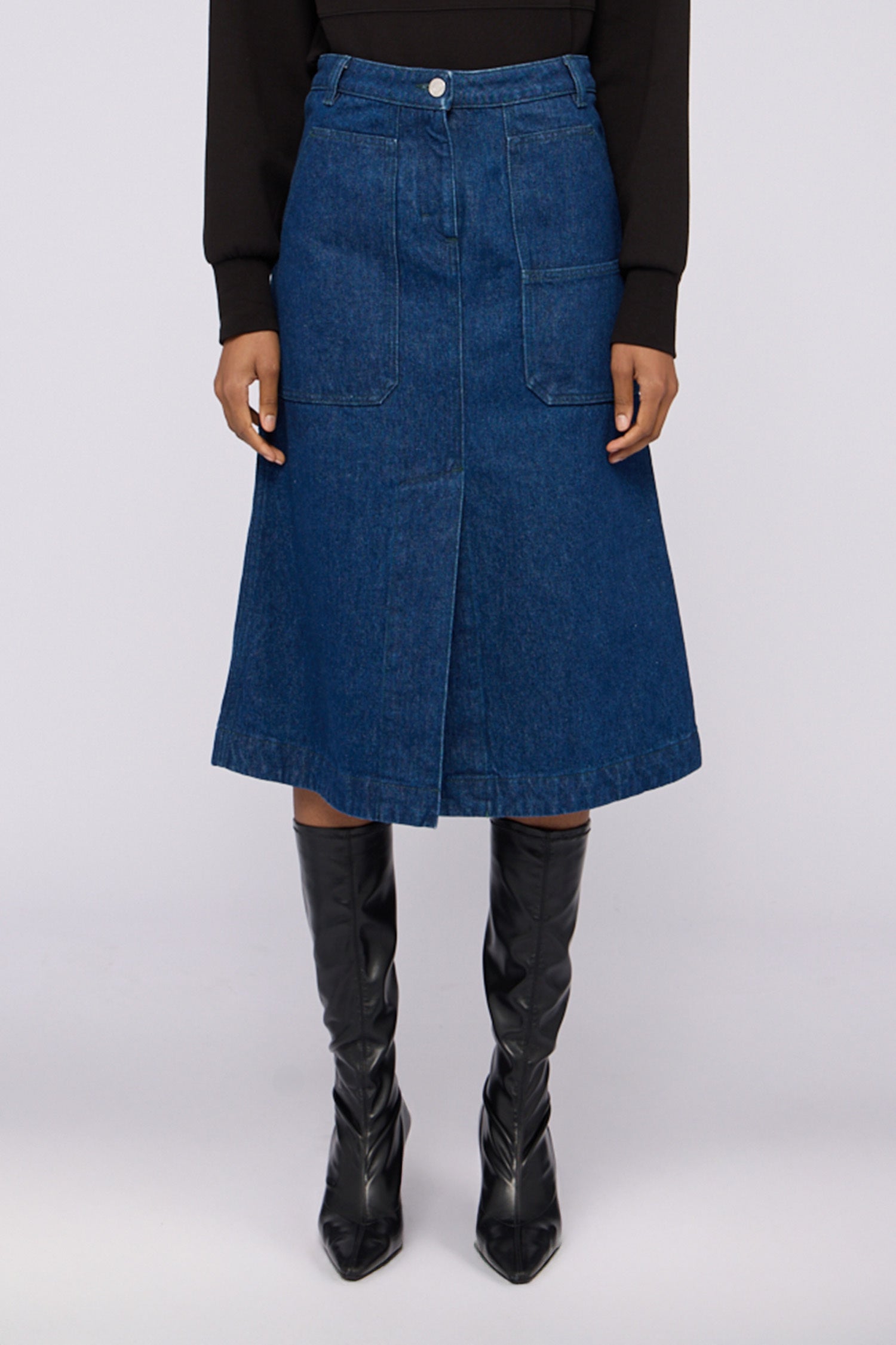Gonna ad A midi in denim 1|f4f035da4b083c2487cc1e4266ccb9770da82f38512e48041147699d26874f67