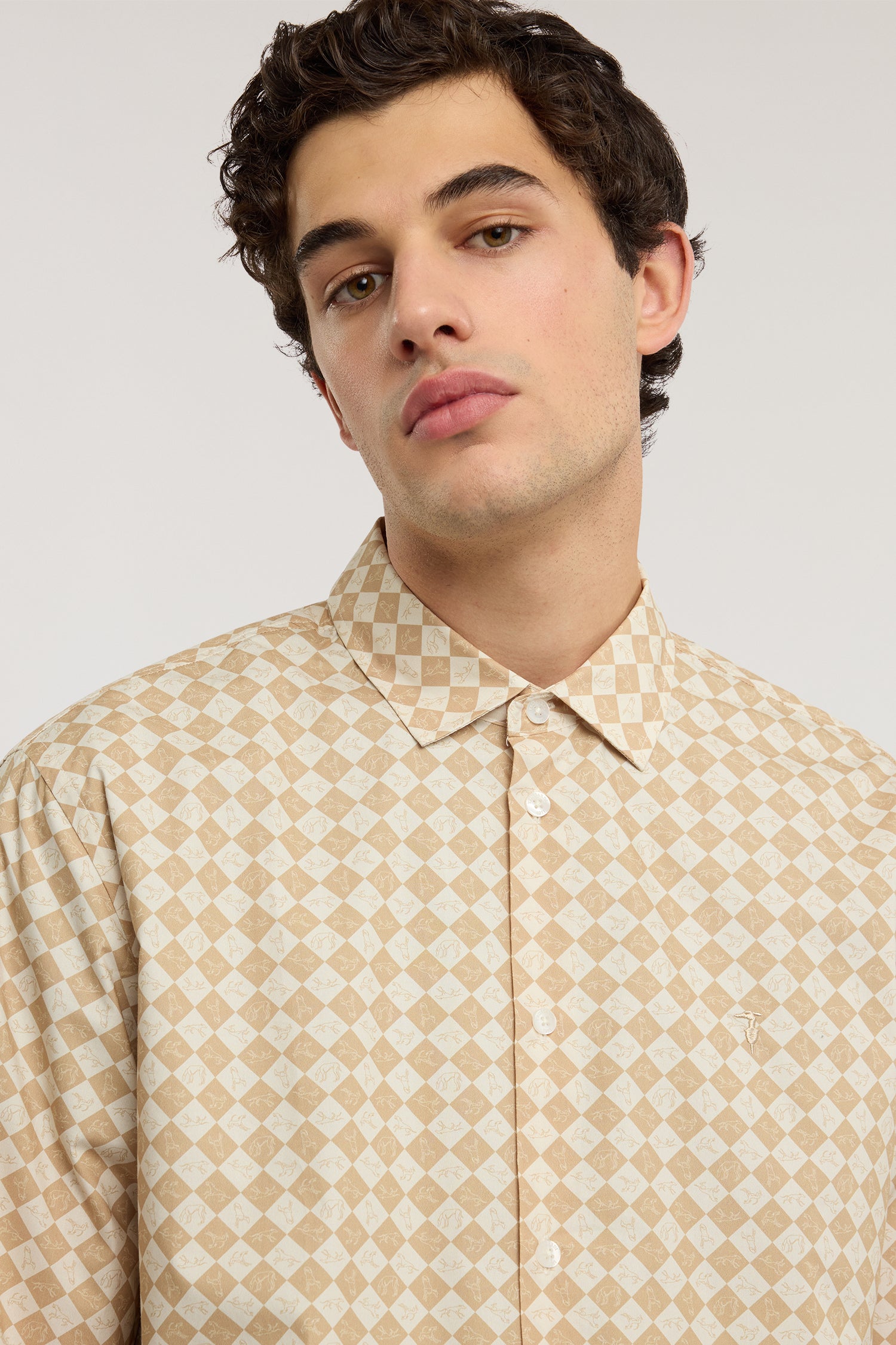Camicia regular fit in popeline stampa Dogmier 1|28176226c8e3434970e6b686711bf6f4219943f112a99dd795022fad3aa91fb2