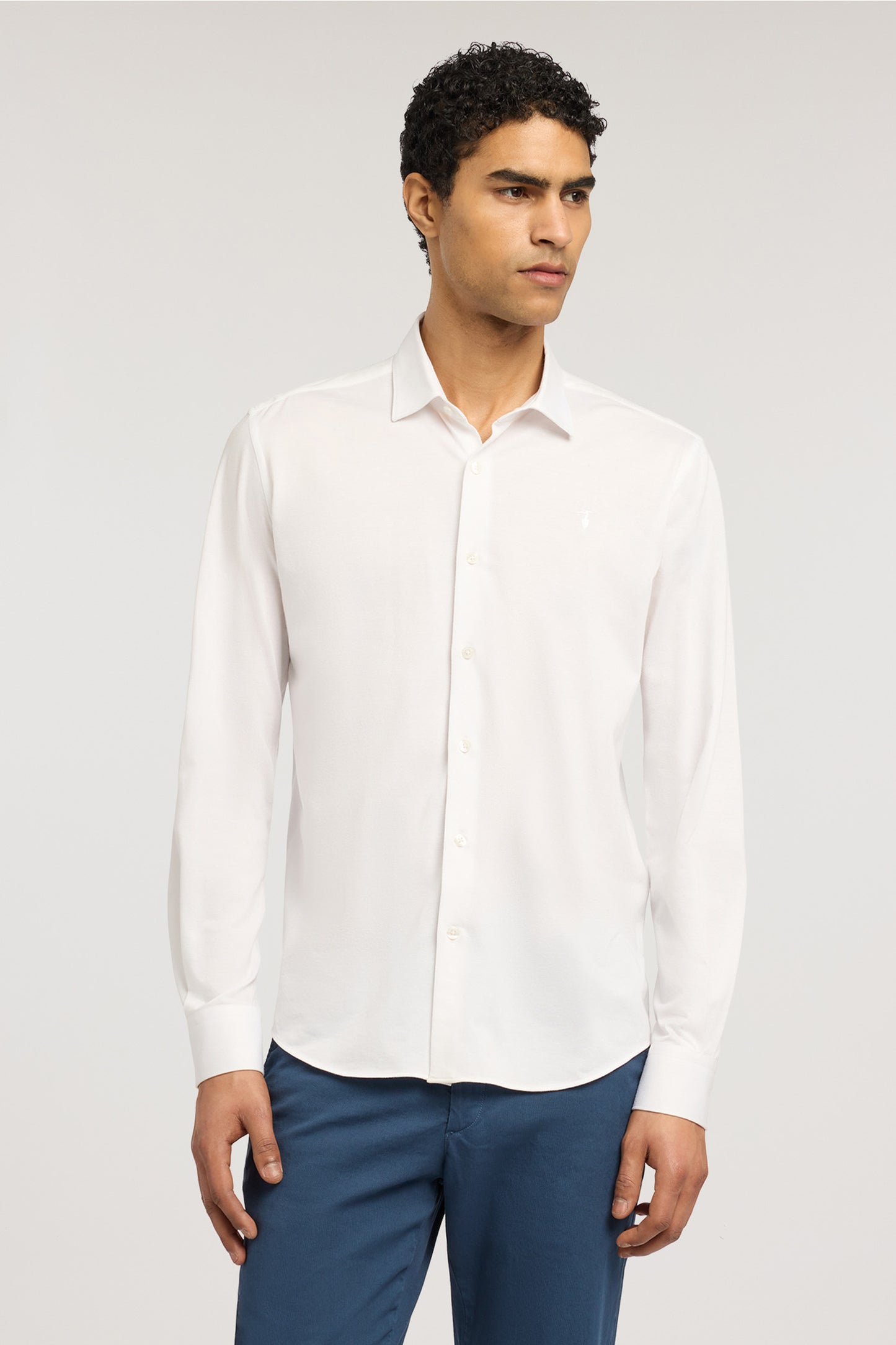 Camicia regualr fit in jersey elasticizzato melange 1|ede8ab1dcd1f91521c6ec7c635a4763b676d1aad3e52b0129d9e1a020e1159b2