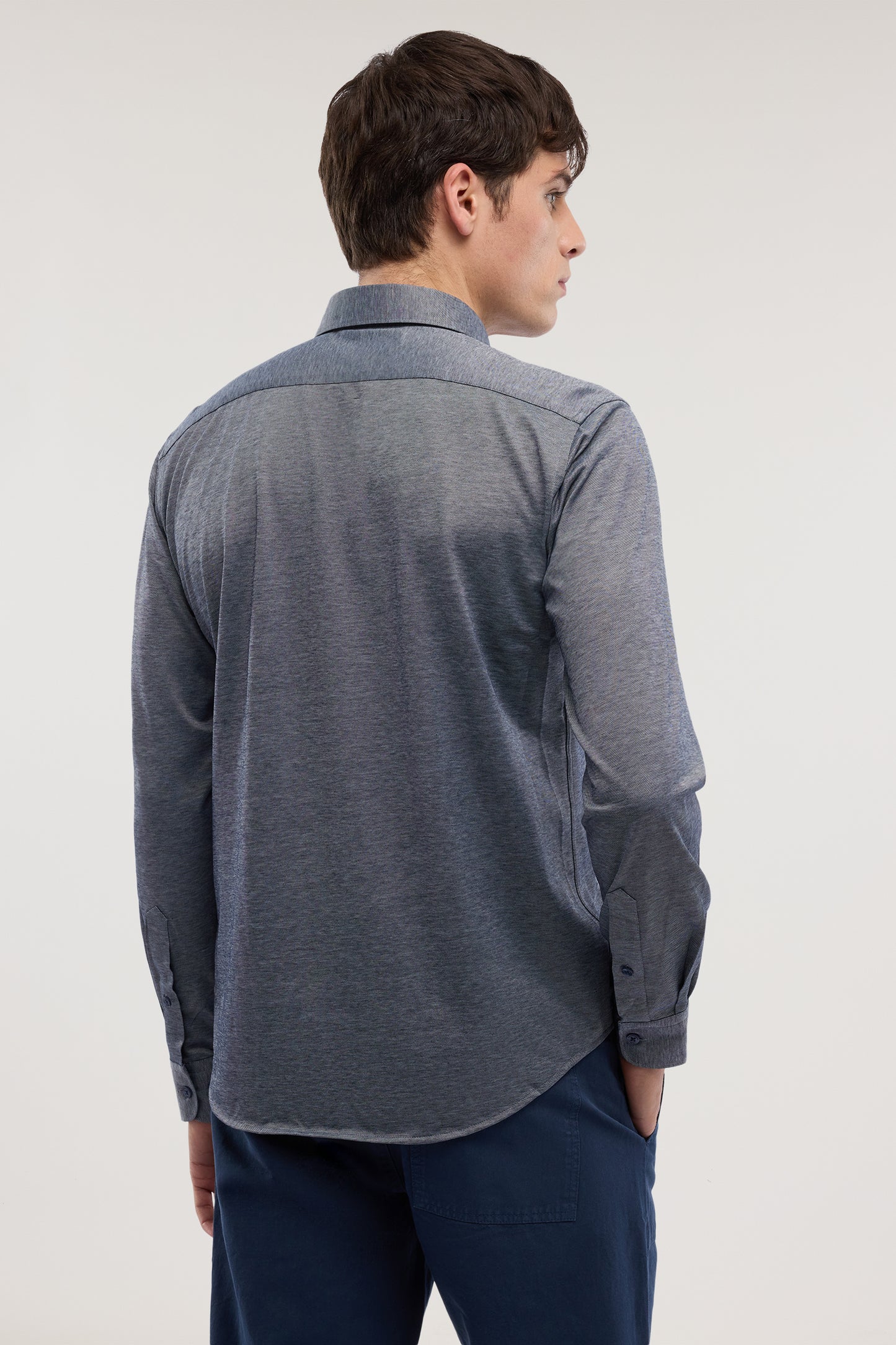 Camicia regualr fit in jersey elasticizzato melange 2|eb6e17d1016444a3fe9582e7ead16d204a8da758d2feb1b8e862033ff72c2227