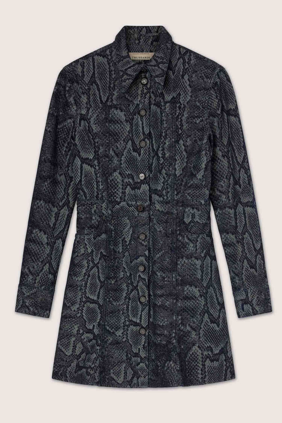 Mini abito in denim jacquard con stampa pitone 2|c8dabc8b266e8107749cfb84e35a3ce11c793b0236f56232bae35f148c21363e