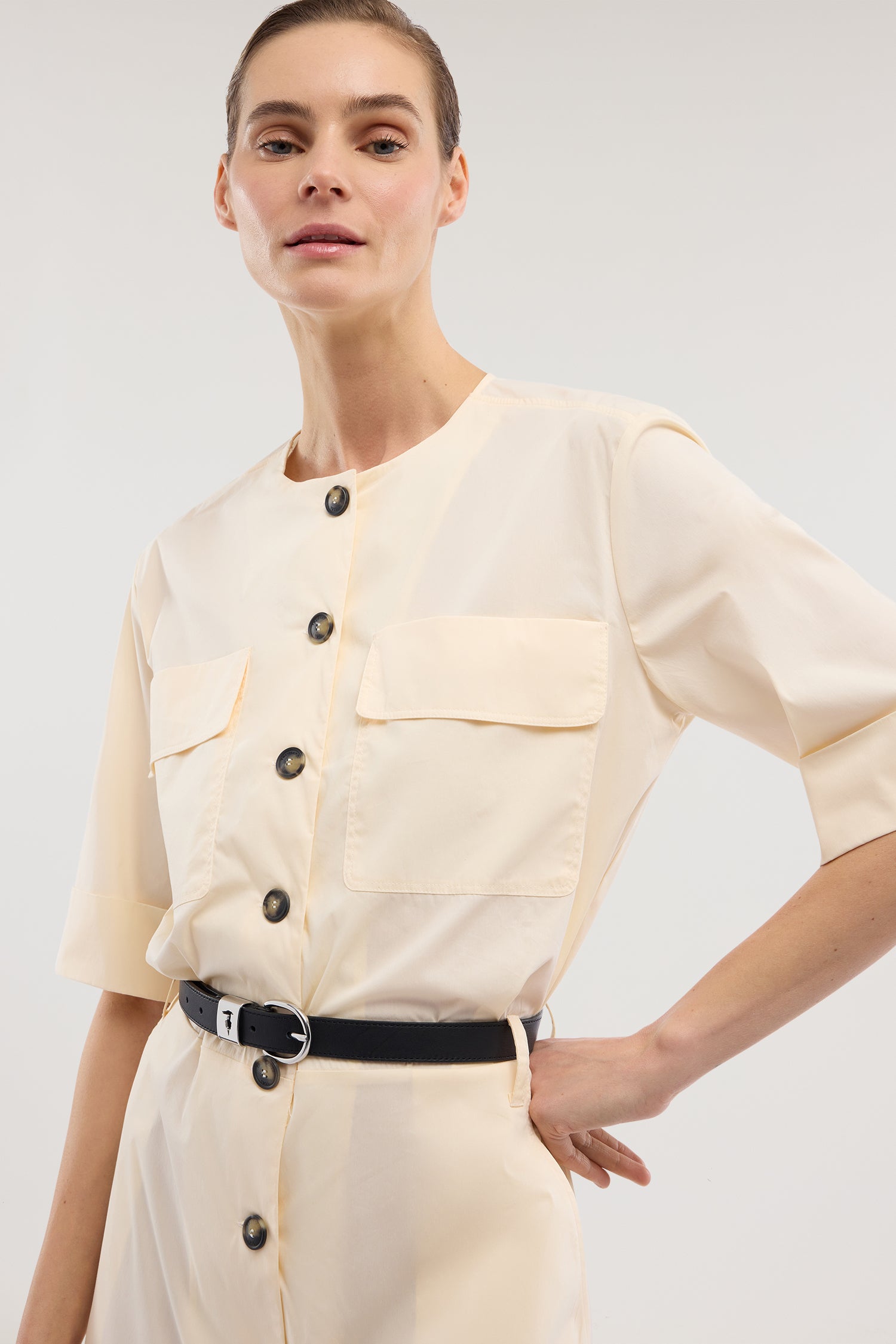 Abito chemisier con tasche in popeline 4|7829ce42069e80f22d50f497647796f4a5a8b85a351d2da8a2e7bc036d22c9be