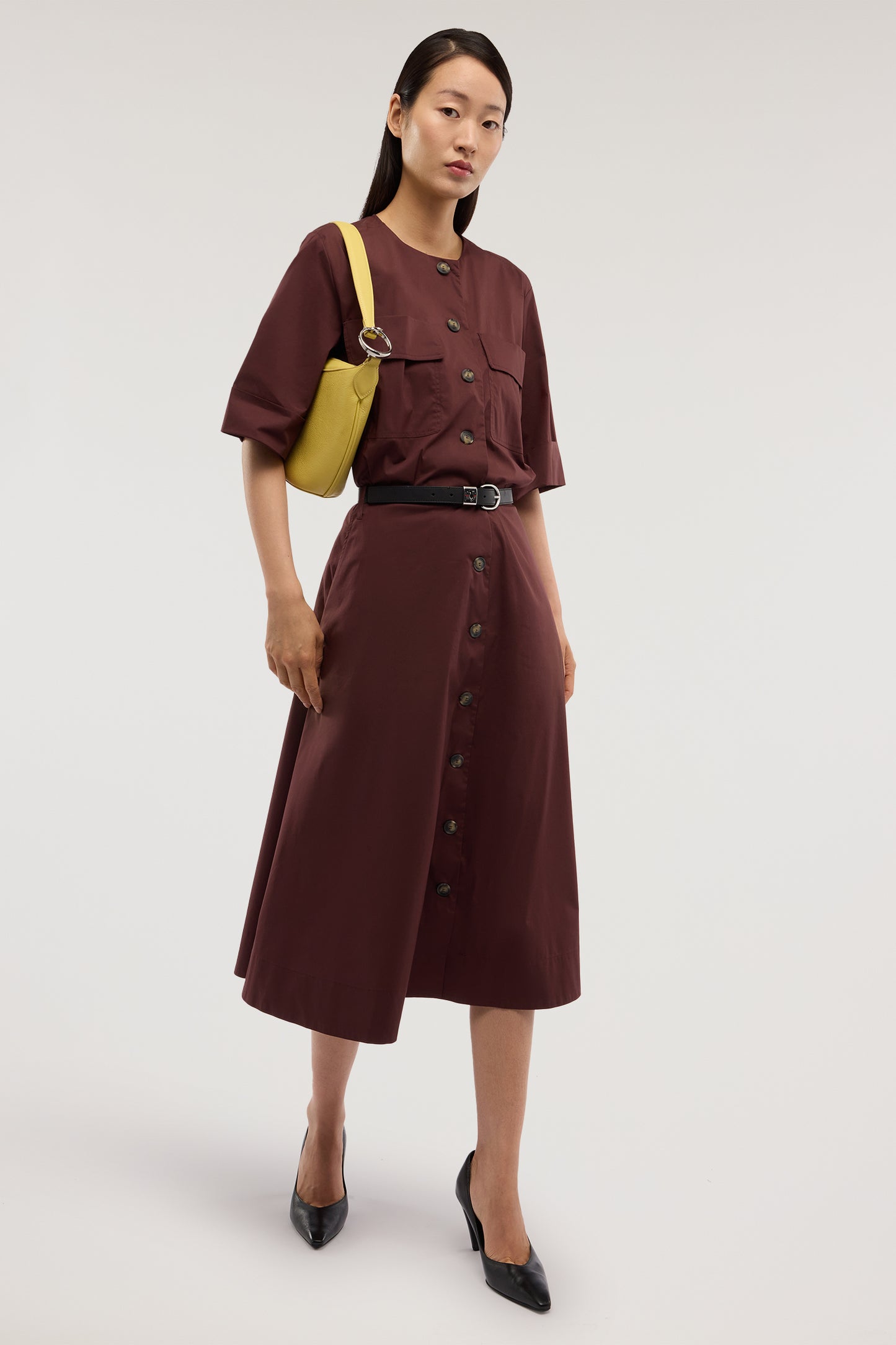 Abito chemisier con tasche in popeline 1|795d27cefe3cfb648f91a860b618e32f64bb43bedeb60390f3a7478ef17a22e6