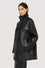 A-line padded leather peacoat