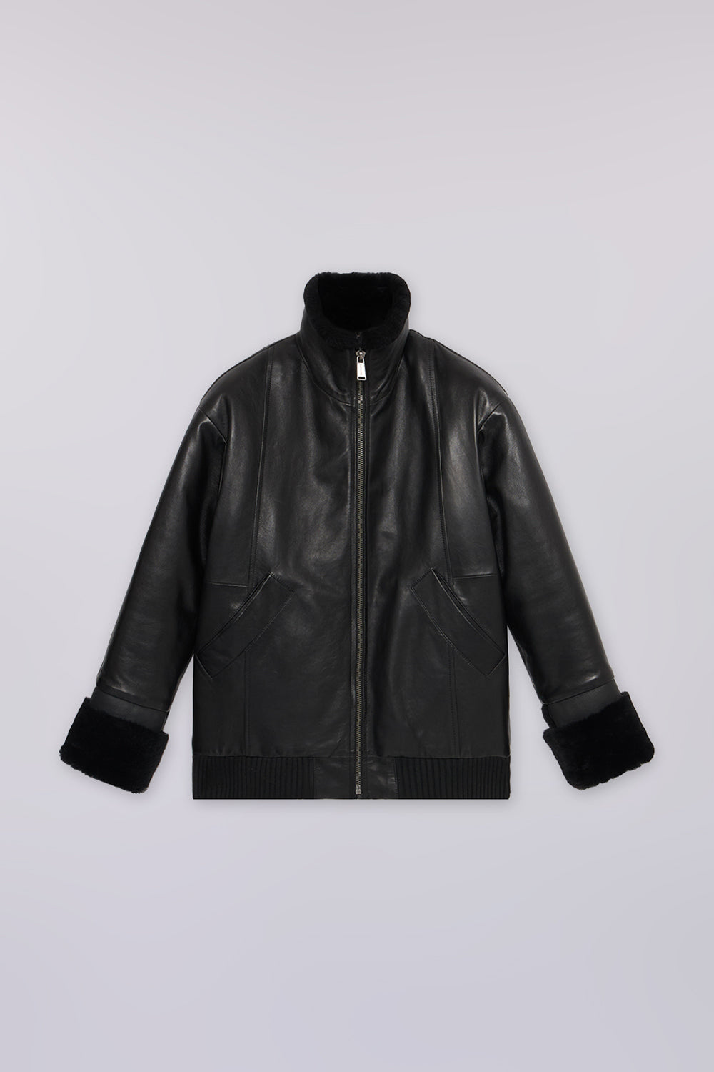 Bomber relaxed fit in pelle con inserti in pelliccia 5|08efe69cdf0ff8152de1c74259eb3e2dd4ed078f5e384a856d40093f652f8f19