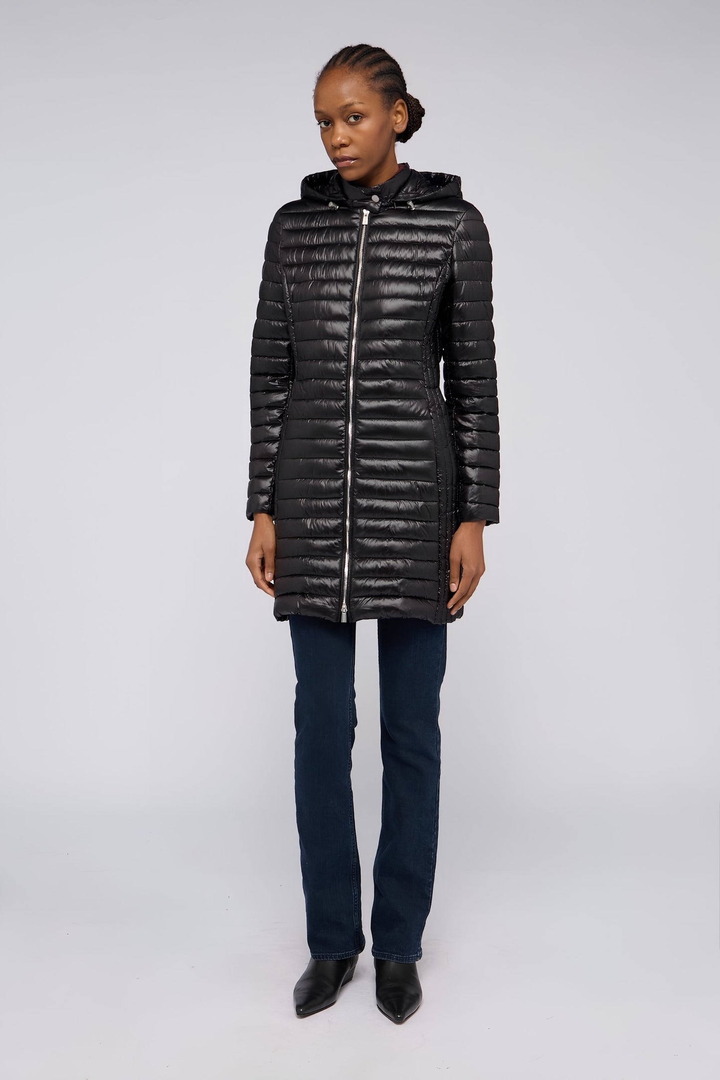 Giacca imbottita lunga in nylon lucido 1|5758fe088616335612b3792adda6d5518fd51c837b21e7b5e8d6360816a93760