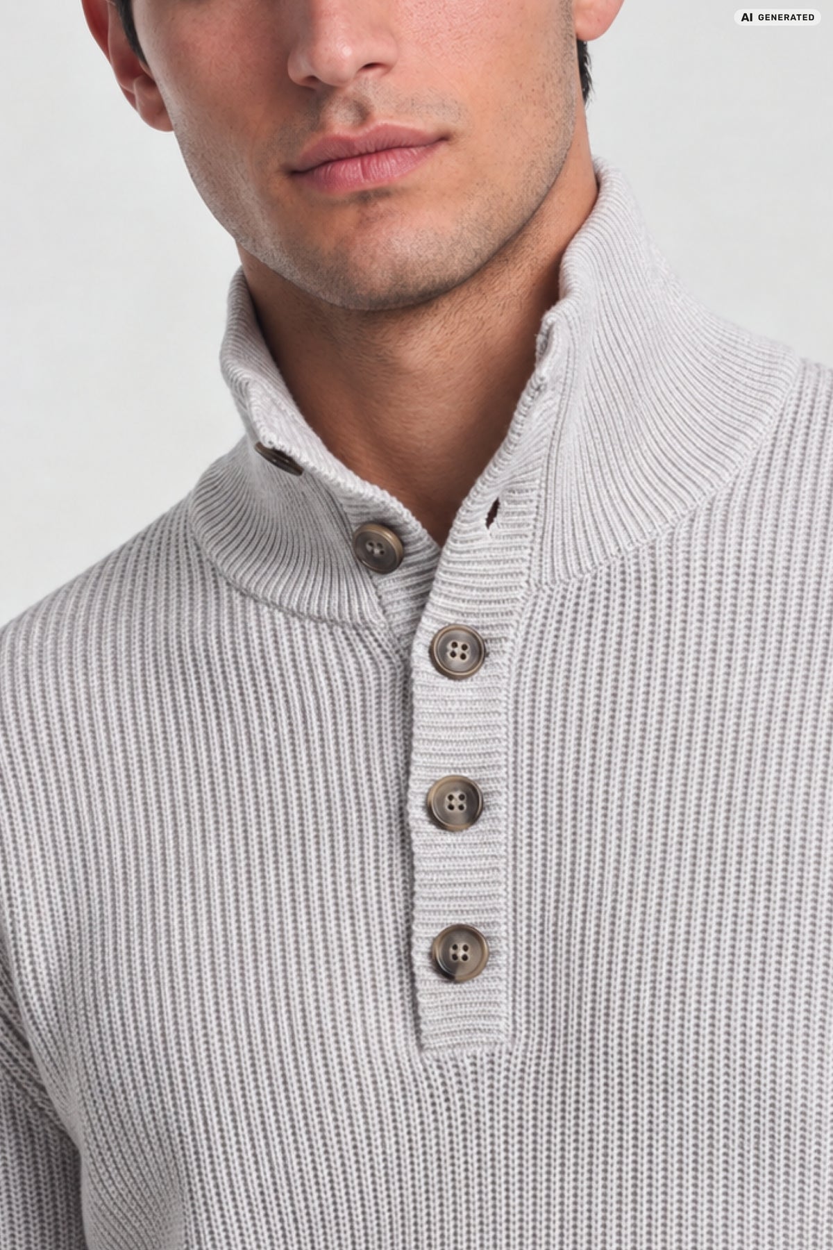 Maglia collo alto abbottonato in misto cashmere