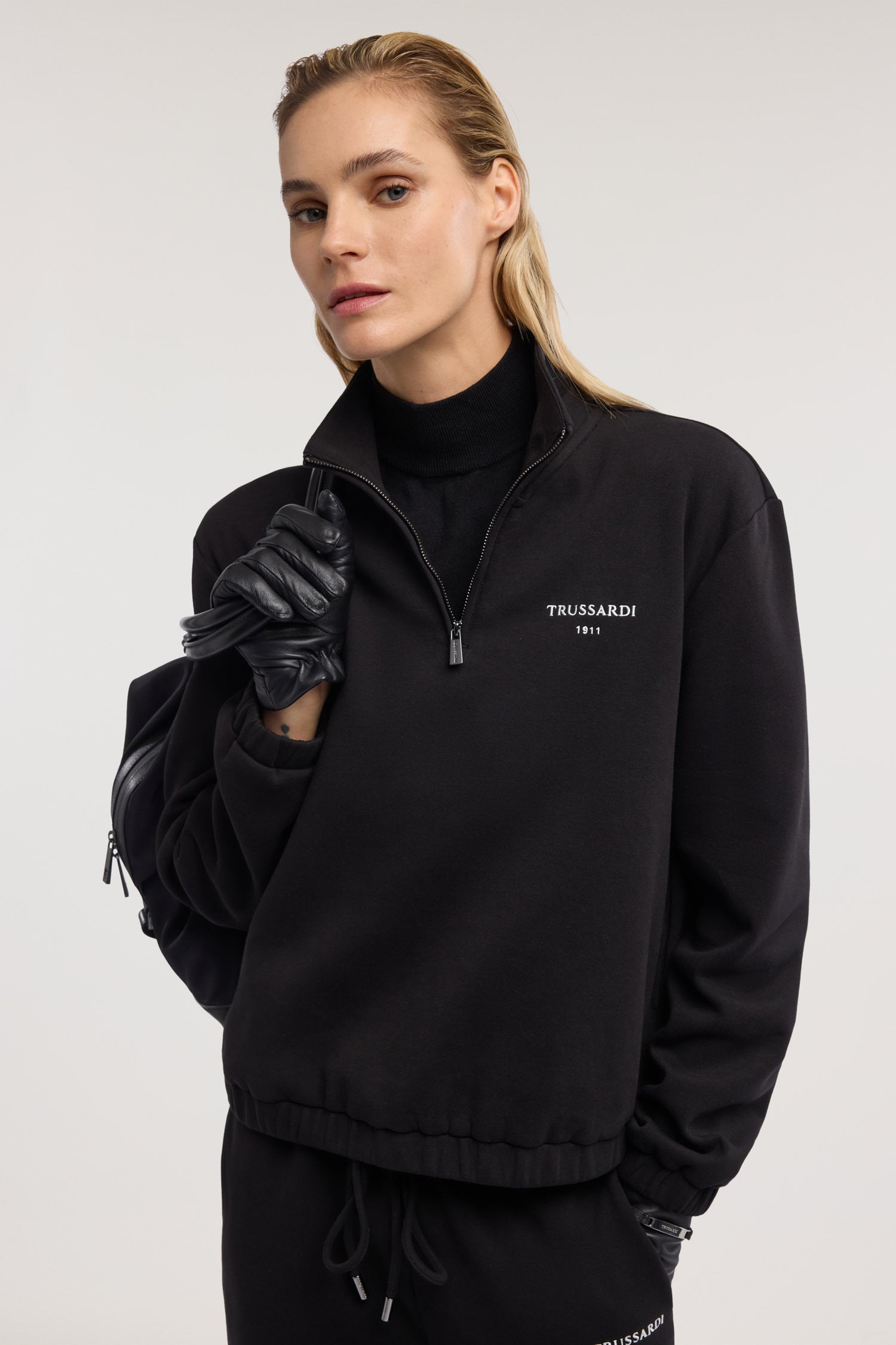 Felpa con mezza zip in french terry 1|620462afa16f374af2741a3f083d874d6705149cca587d7eb0ac94826a604cc5