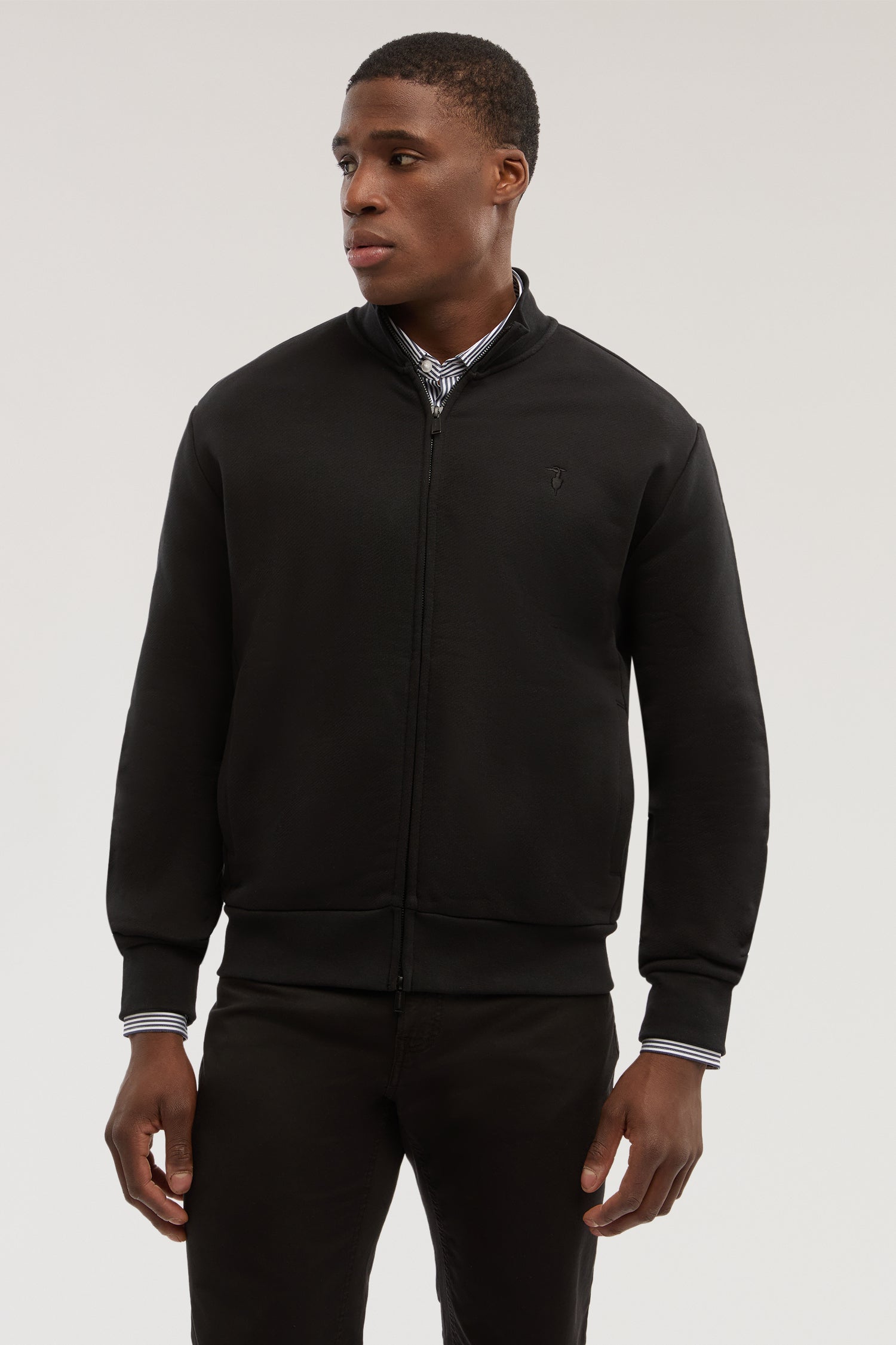 Felpa con zip in jersey diagonale con ricamo 2|ca2285796944de502710f1e24a7f858deeff878f5f1fbd9ec0992a9db1c48912