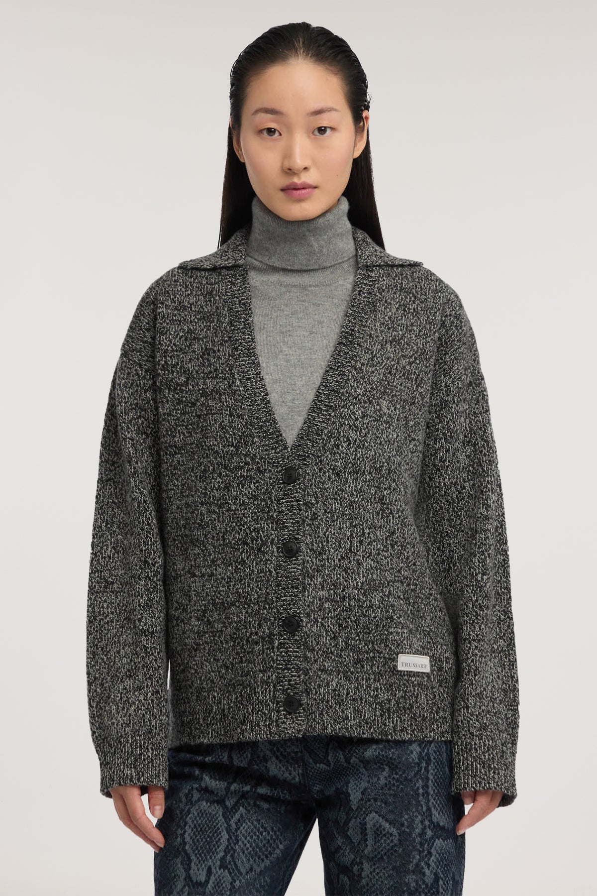Cardigan over in maglia mouliné 1|c86ba7412076c8d525bb405286ccf04998ae17fc502ade6f1570390d474a1cb2