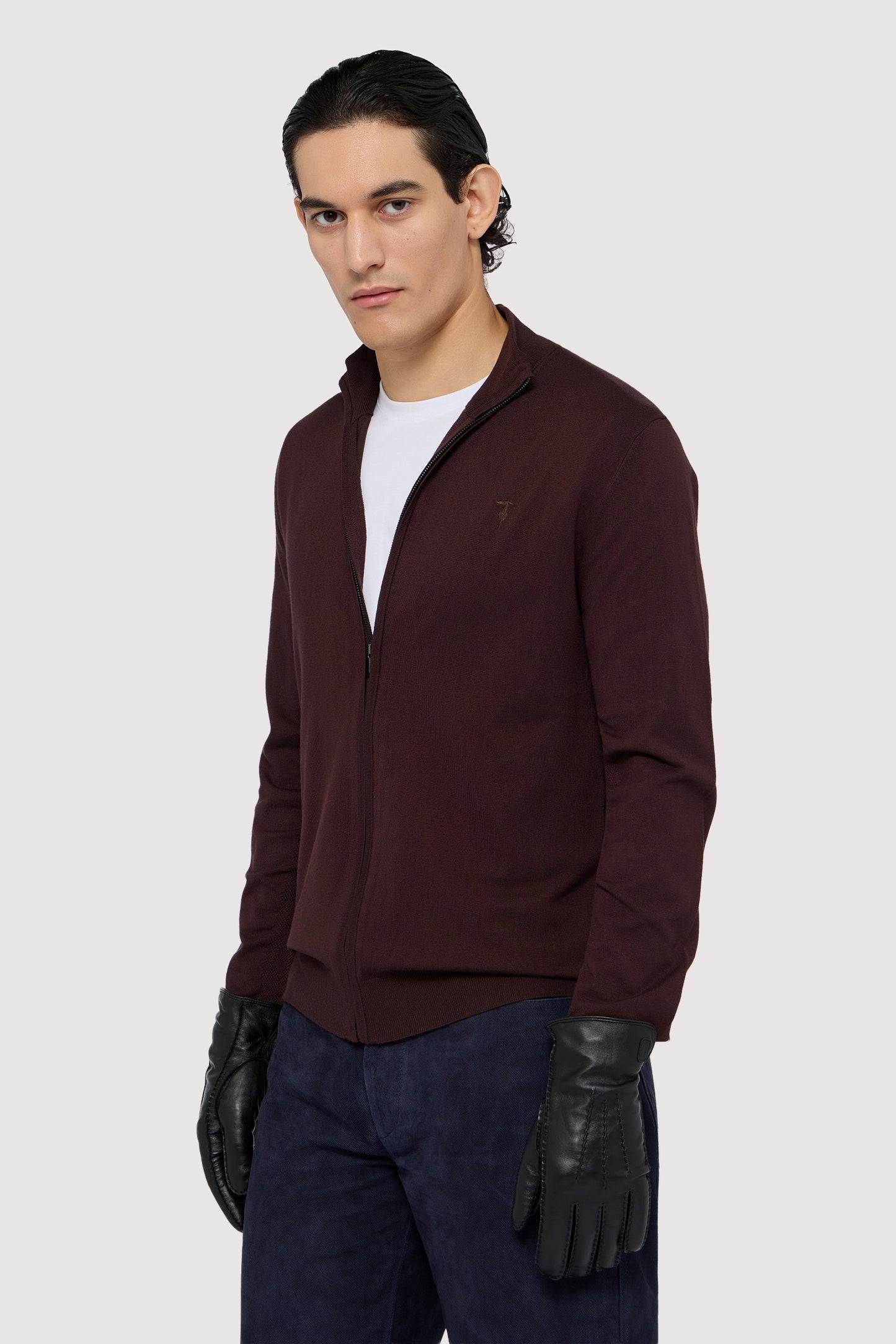 Cardigan con zip in viscosa stretch 1|e8bc0c4f56ade1cf0018c2121d78e587a1e81b01adffd253898b17677757428d