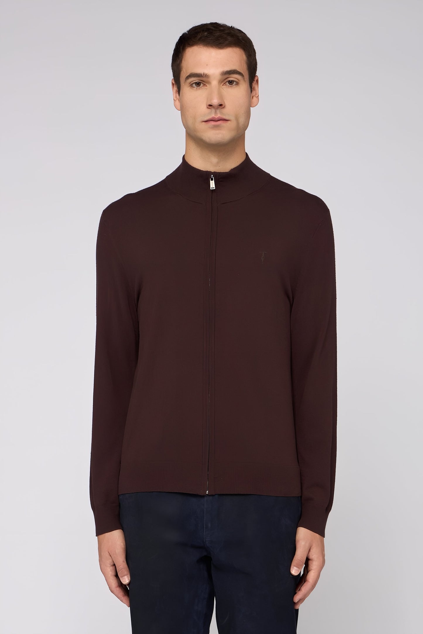 Cardigan con zip in viscosa stretch 1|e8bc0c4f56ade1cf0018c2121d78e587a1e81b01adffd253898b17677757428d