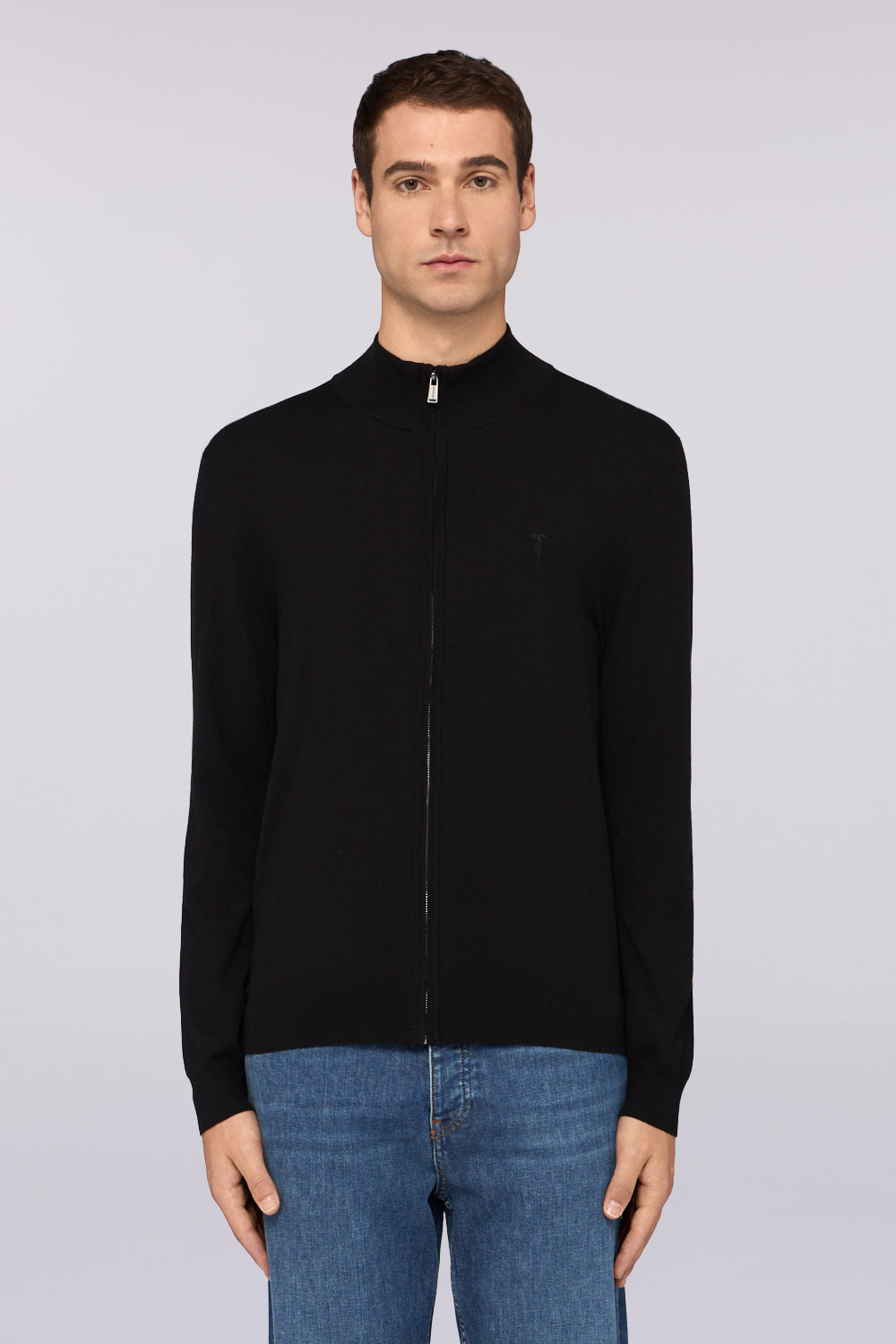 Cardigan con zip in viscosa stretch 1|f9bd473fe05be8ead41ae7f680adef23e0135bd05cbaf19875455e4ab42e14aa