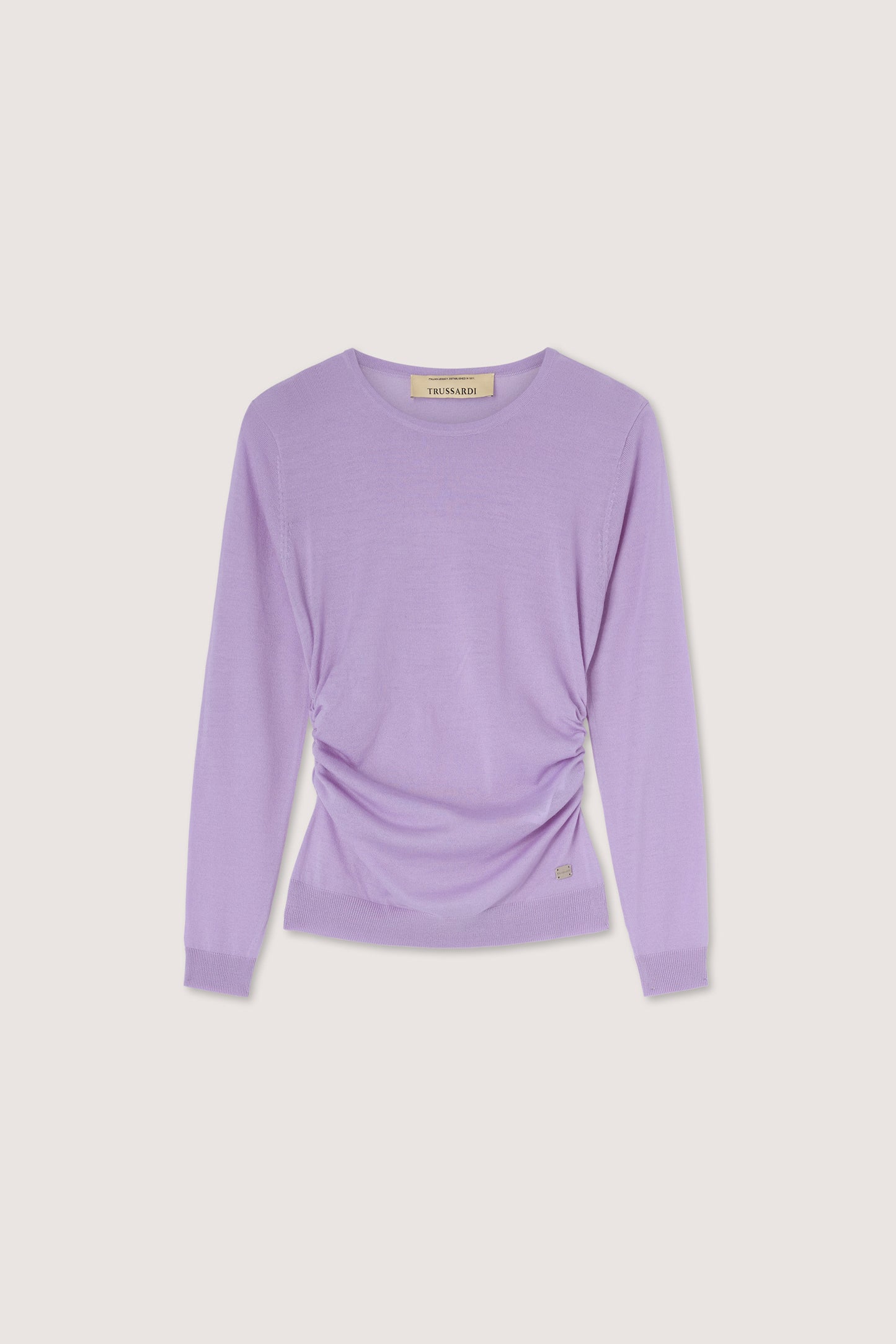 Maglia girocollo in pura lana con arriccio 1|f6e0143f915d609186167fb6aa176e052ad25eb70770c524a2ffeb2fc120011c