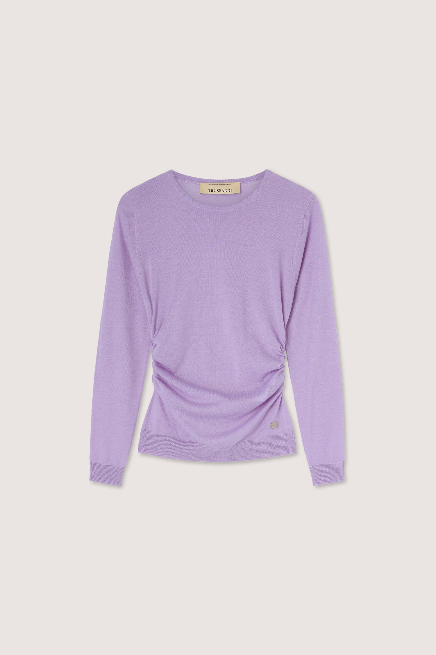 Maglia girocollo in pura lana con arriccio 1|f6e0143f915d609186167fb6aa176e052ad25eb70770c524a2ffeb2fc120011c