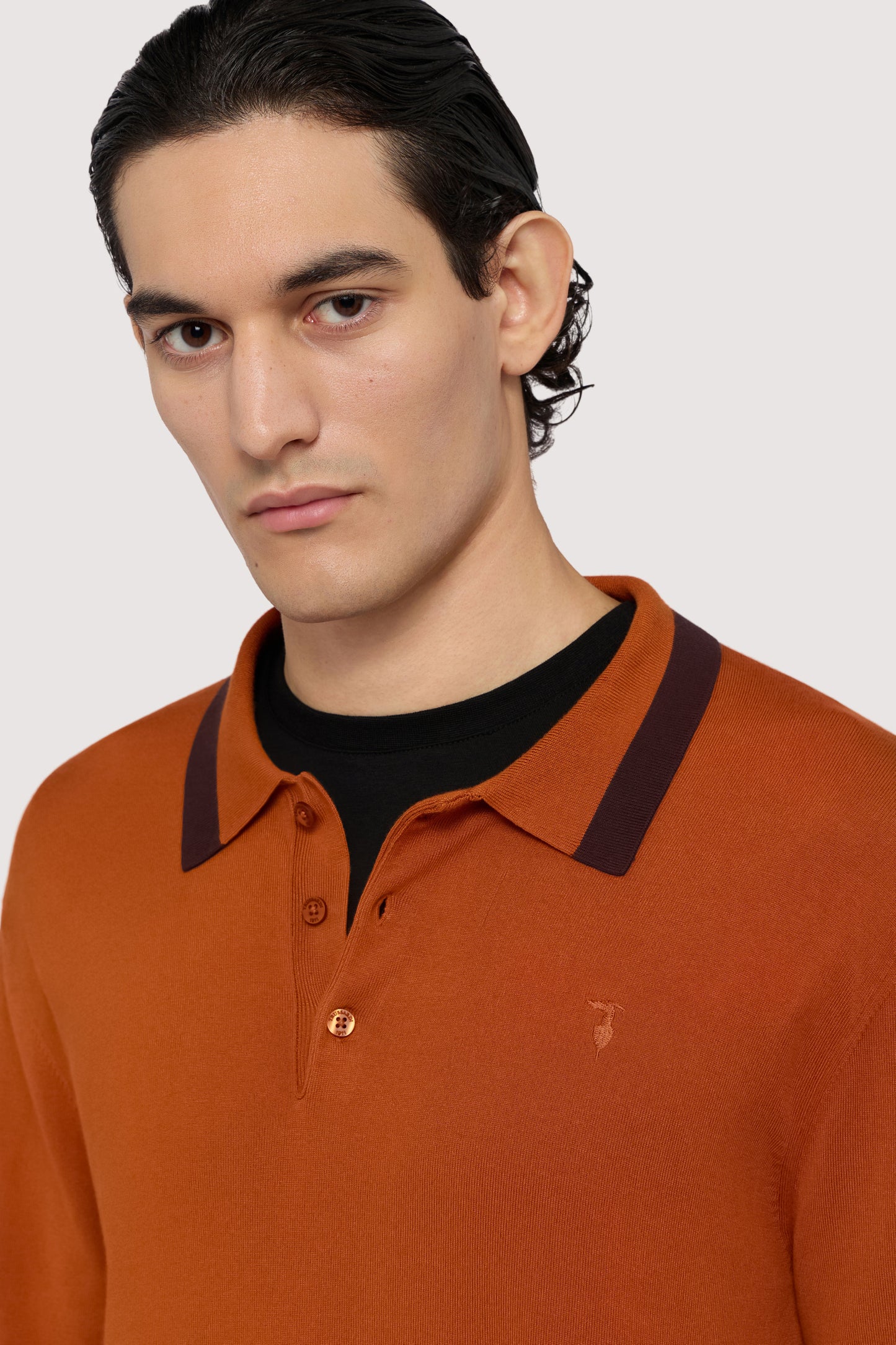 Polo a maniche lunghe in viscosa stretch 3|ef479063dc75d4555426f4c66a0b285041cf28ac9a3a40093a9cf2710f5d7030