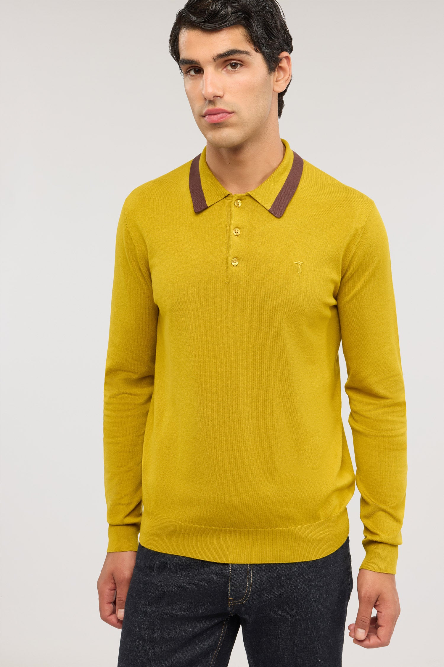Polo a maniche lunghe in viscosa stretch 1|84e3021444acf92ae7a1c9832a4bf6f7fd790257a92023a464110df158e564c1