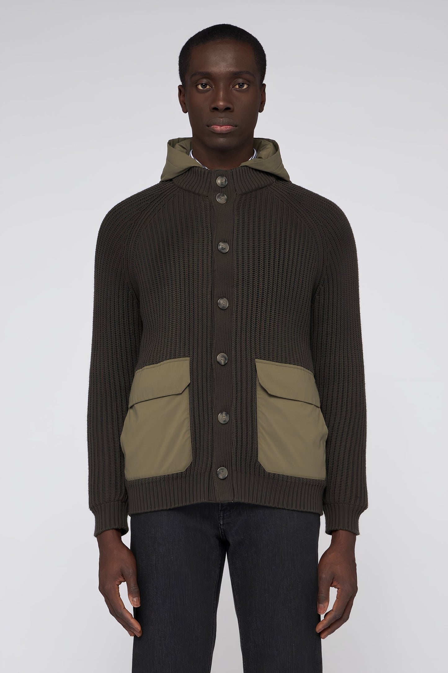 Padded knit blouson cardigan