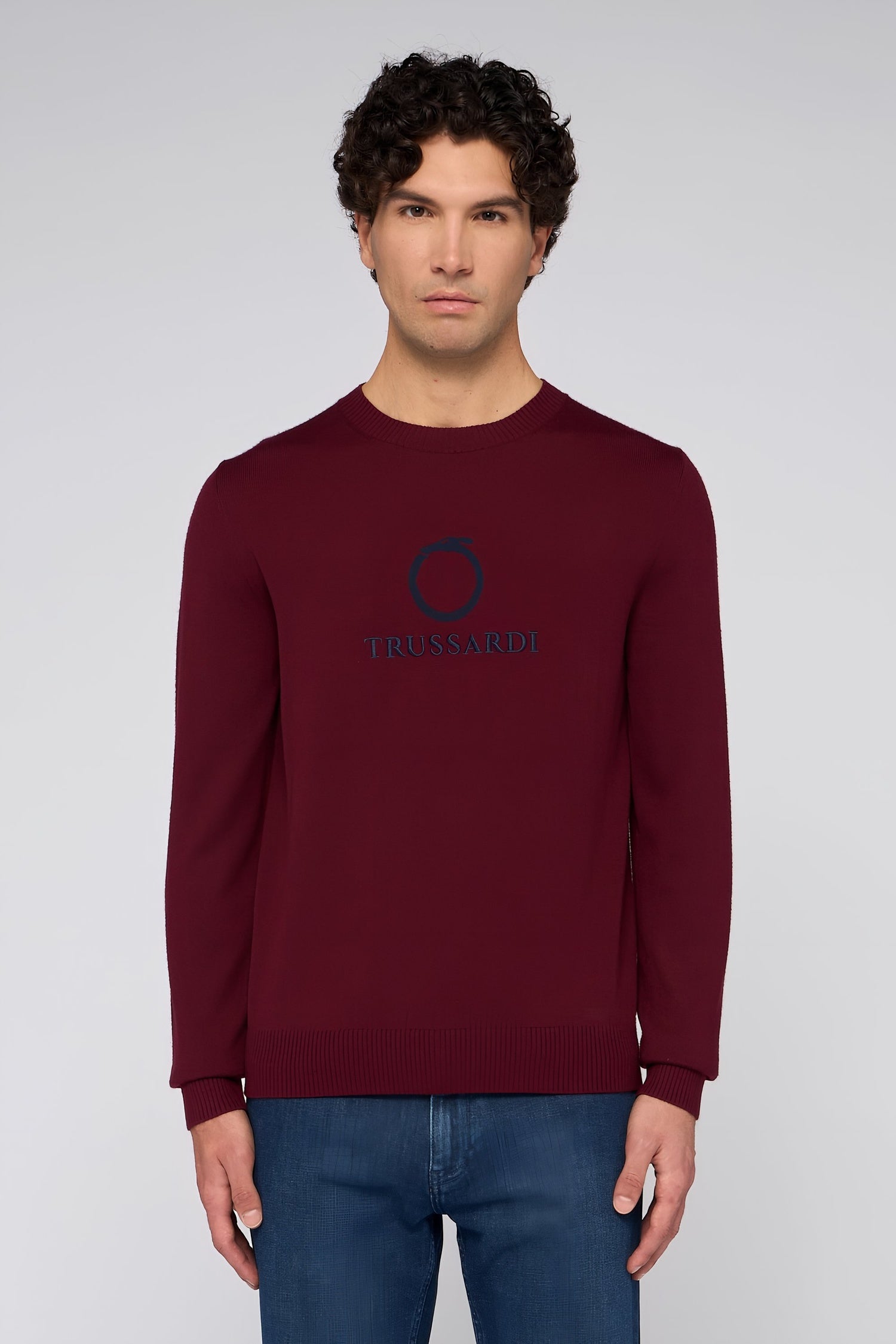 Maglione girocollo in misto lana con jacquard 1|be9192658f3fbea92002ee9e164975d81c4ccb0dbedeb17c751326958b2866d2