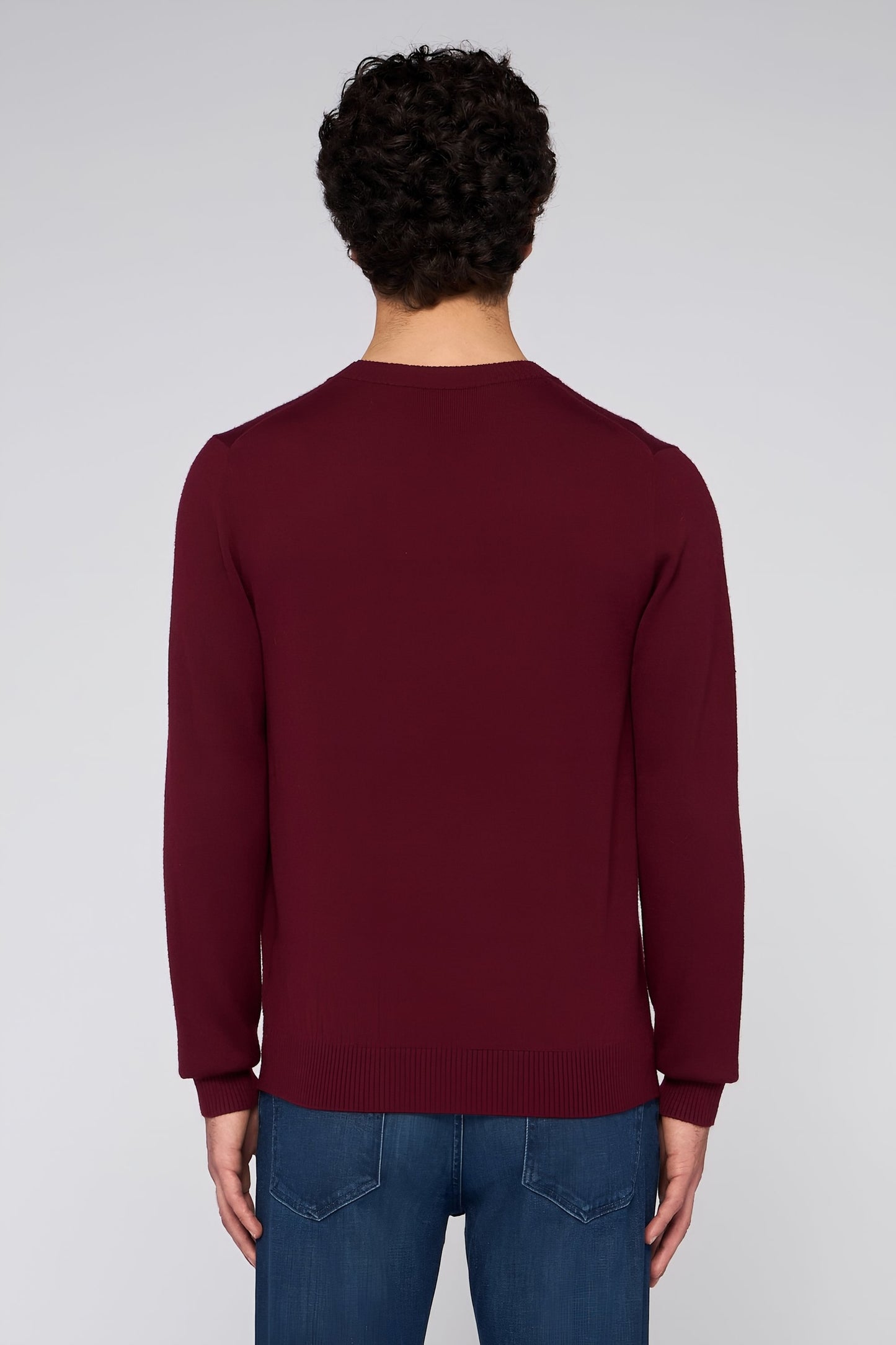 Crew neck jumper in wool blend with jacquard pattern