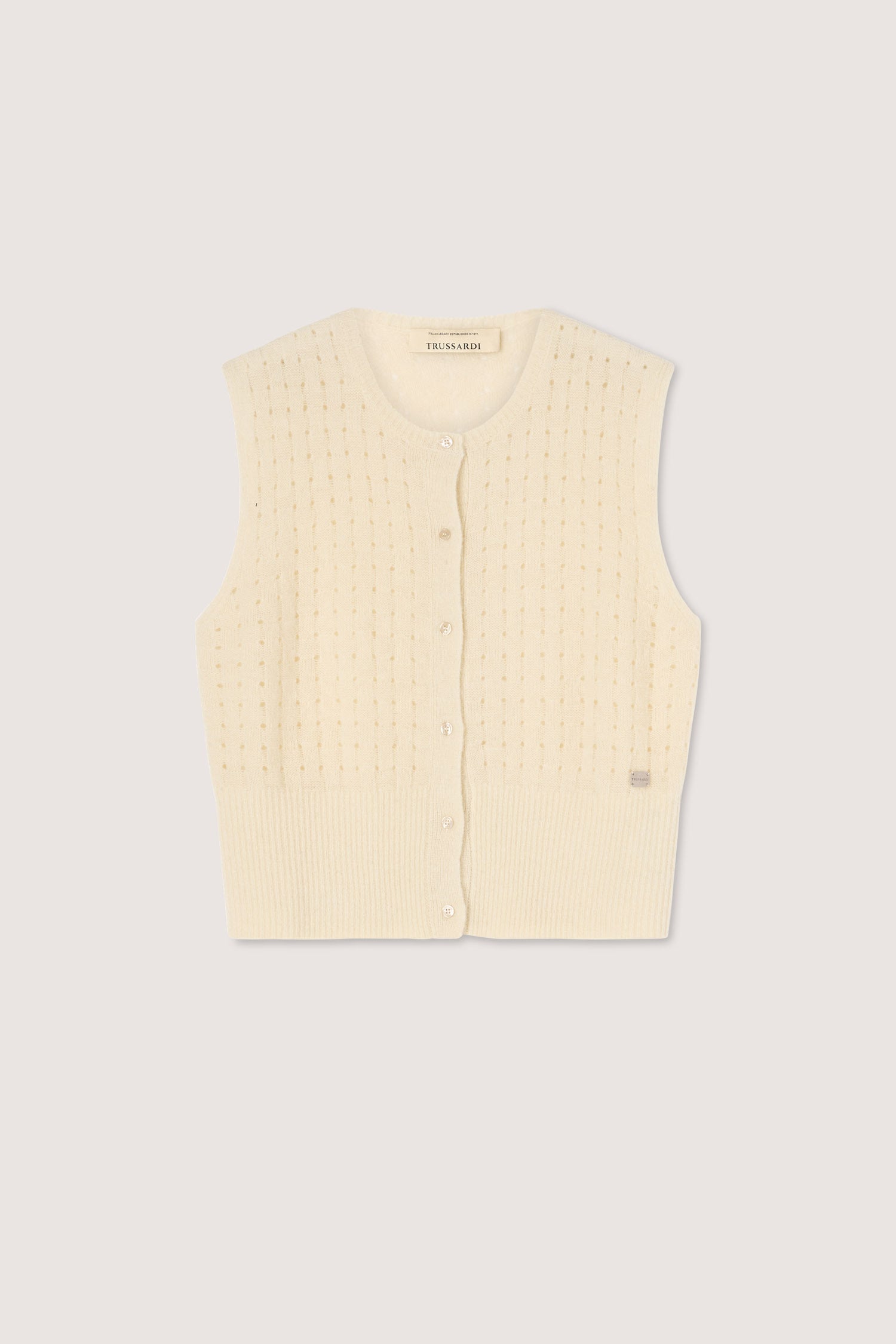 Gilet in misto seta, lana, alpaca e cashmere 1|f509da29f129fea410d13972c74a53d90e2ed2e93962af9a5c7af2618c8fdb05