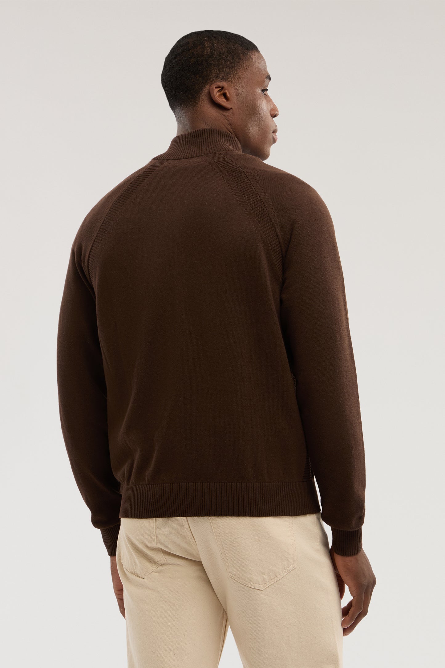 Cotton zip-up cardigan with ribbed detail