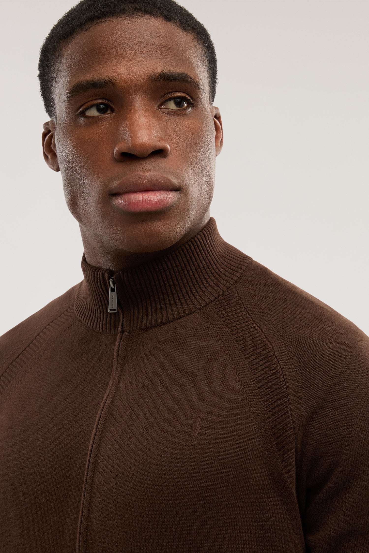 Cotton zip-up cardigan with ribbed detail