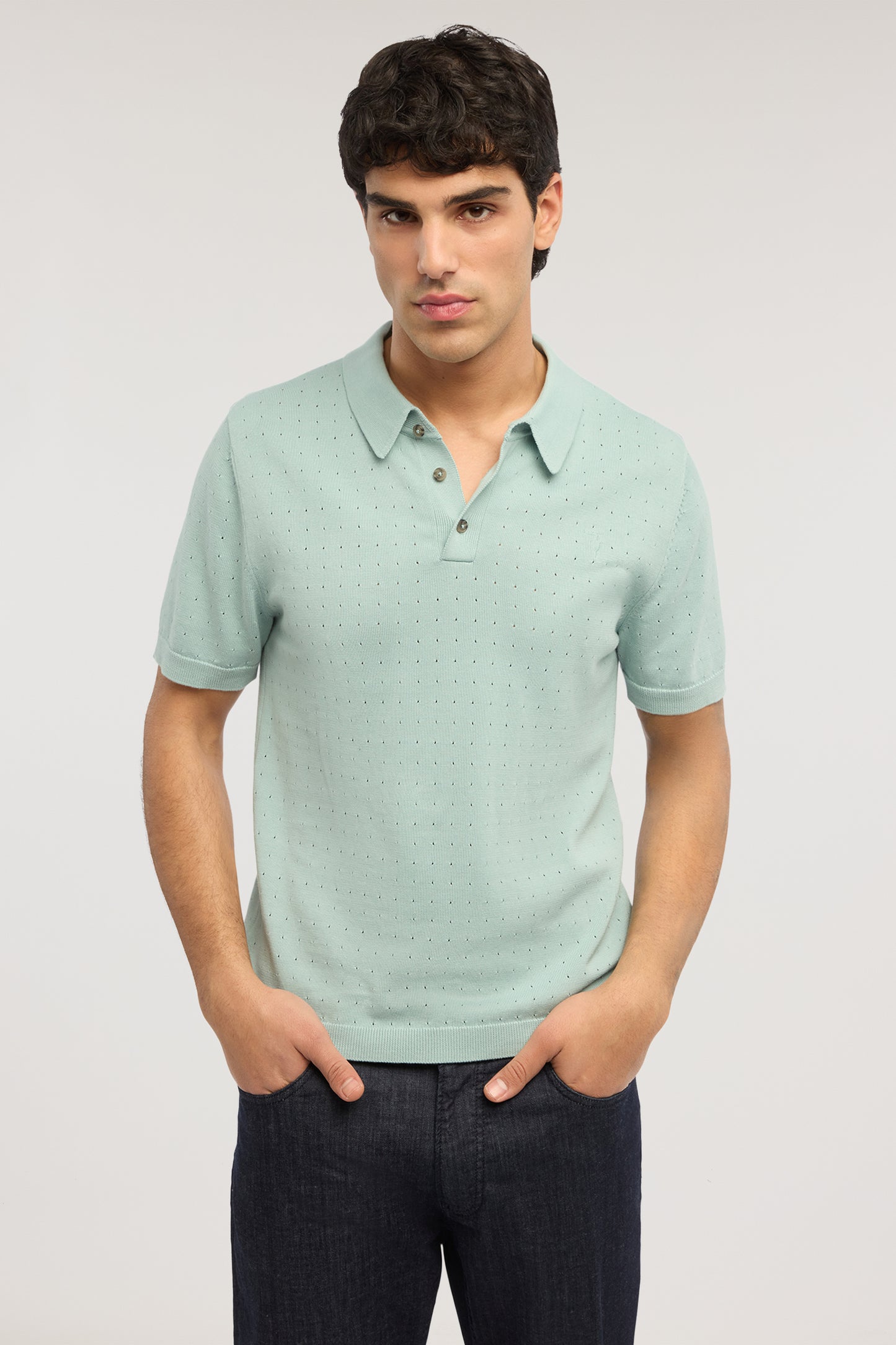Polo effetto punzonato in cotone 1|503485084db96ab69639a33353063be0be78ef0d7ed8834347ffe066f9eccb18