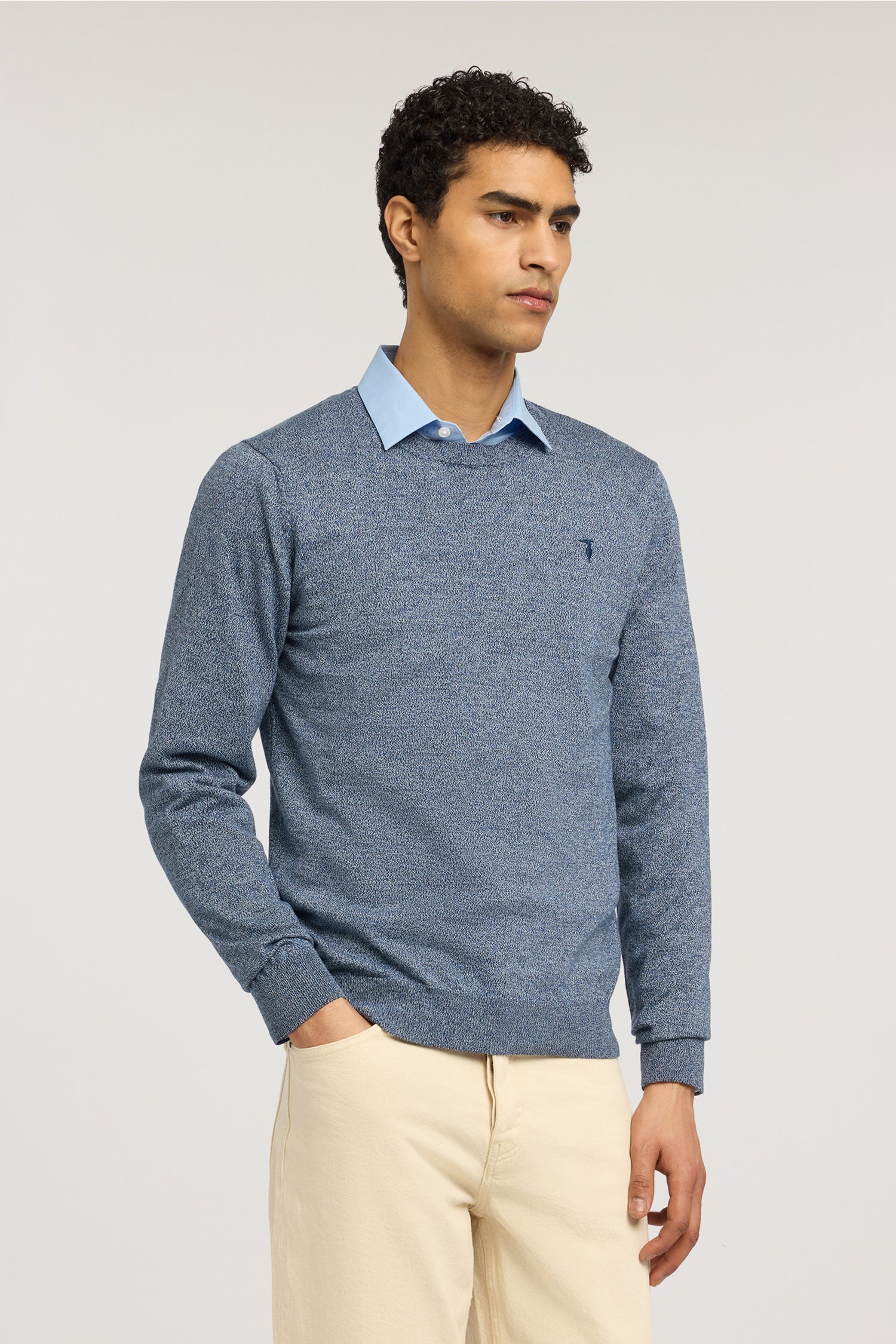 Maglia girocollo in cotone mouliné 1|22b37e53759165a72941e535617386fc3668f7dfd55ae4ba941a4196ebab41b0