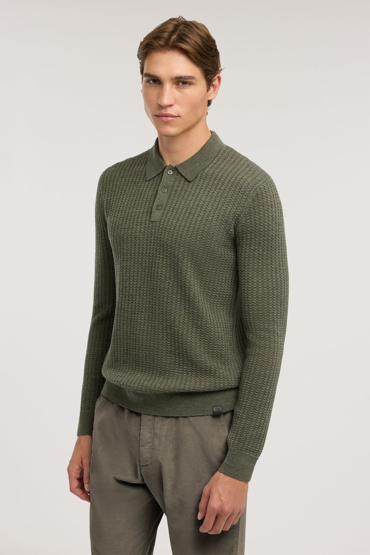 Polo in maglia a punto mattoncino in lana 1|ad24f5be52af440448346c423be94ed608e2928967f4bb46215216d2173f00d6