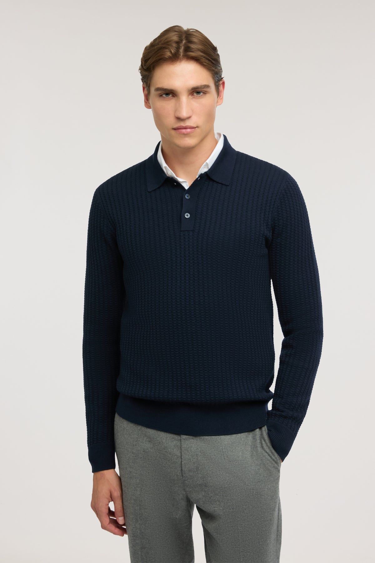 Polo in maglia regular fit a punto 3D in lana merino 1|bf87d189bf12cf544ace0b0e8d9ed5fcd883aa8b2e18e3da0cd0b2a8614d3adc