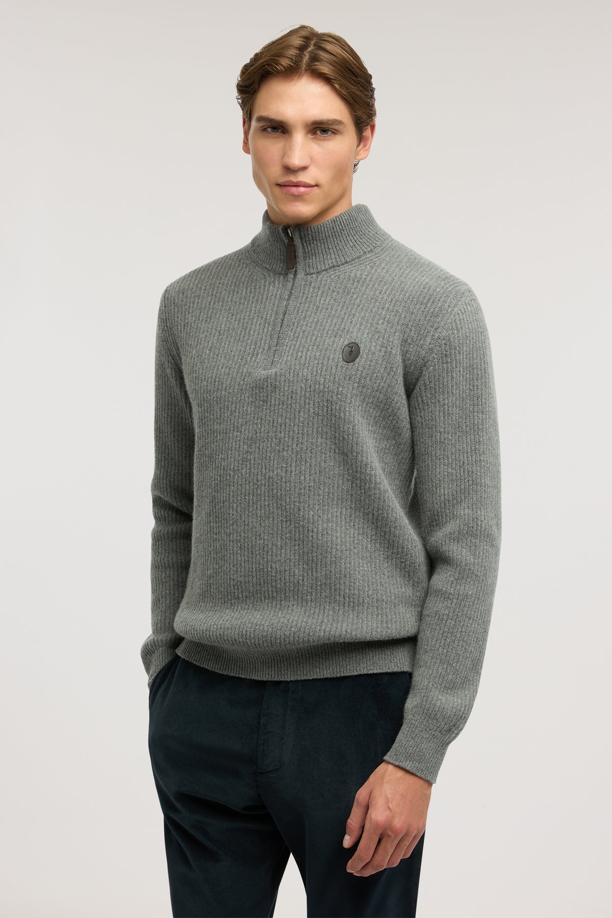 Maglia mezza zip misto lana a coste relaxed fit con patch 1|2470dd3b324d6f8b32d2f866414882cfea0bcb05cc6d8aed833073b216f8ab95