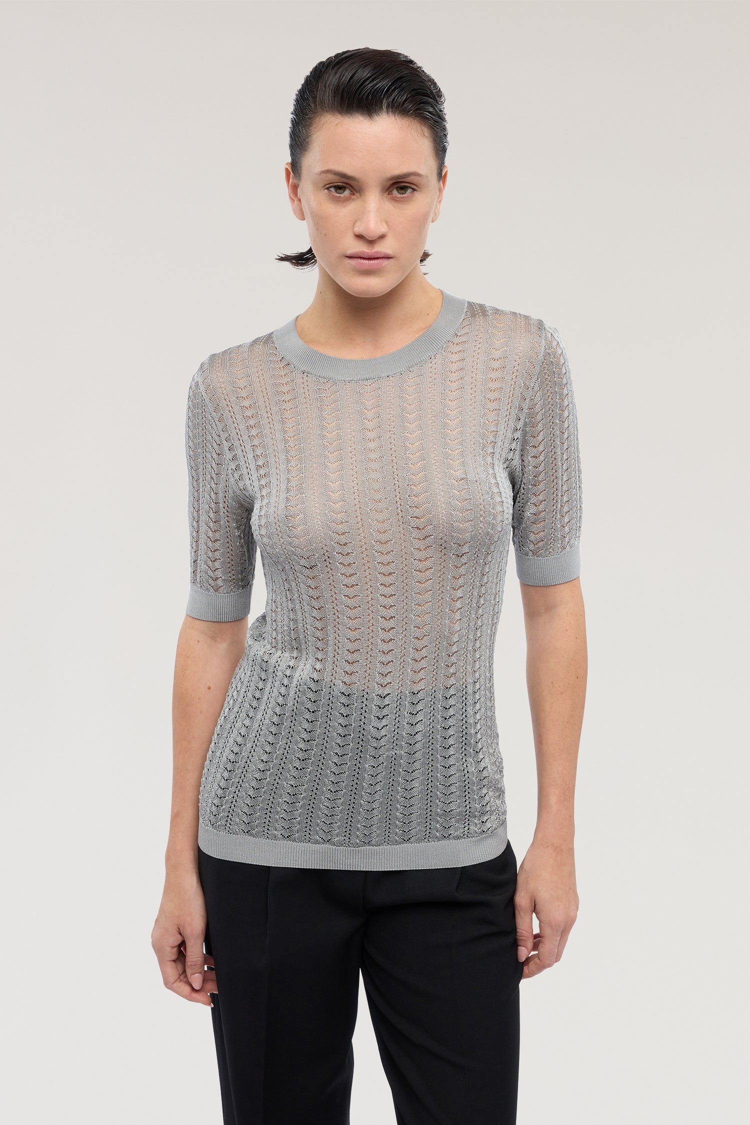 Maglia a manica corta in viscosa punto pizzo 1|e95478a8430f6e8b2fb8a8d8f0731a6ae9fb65724e5fef26f01ce79a5db21db2