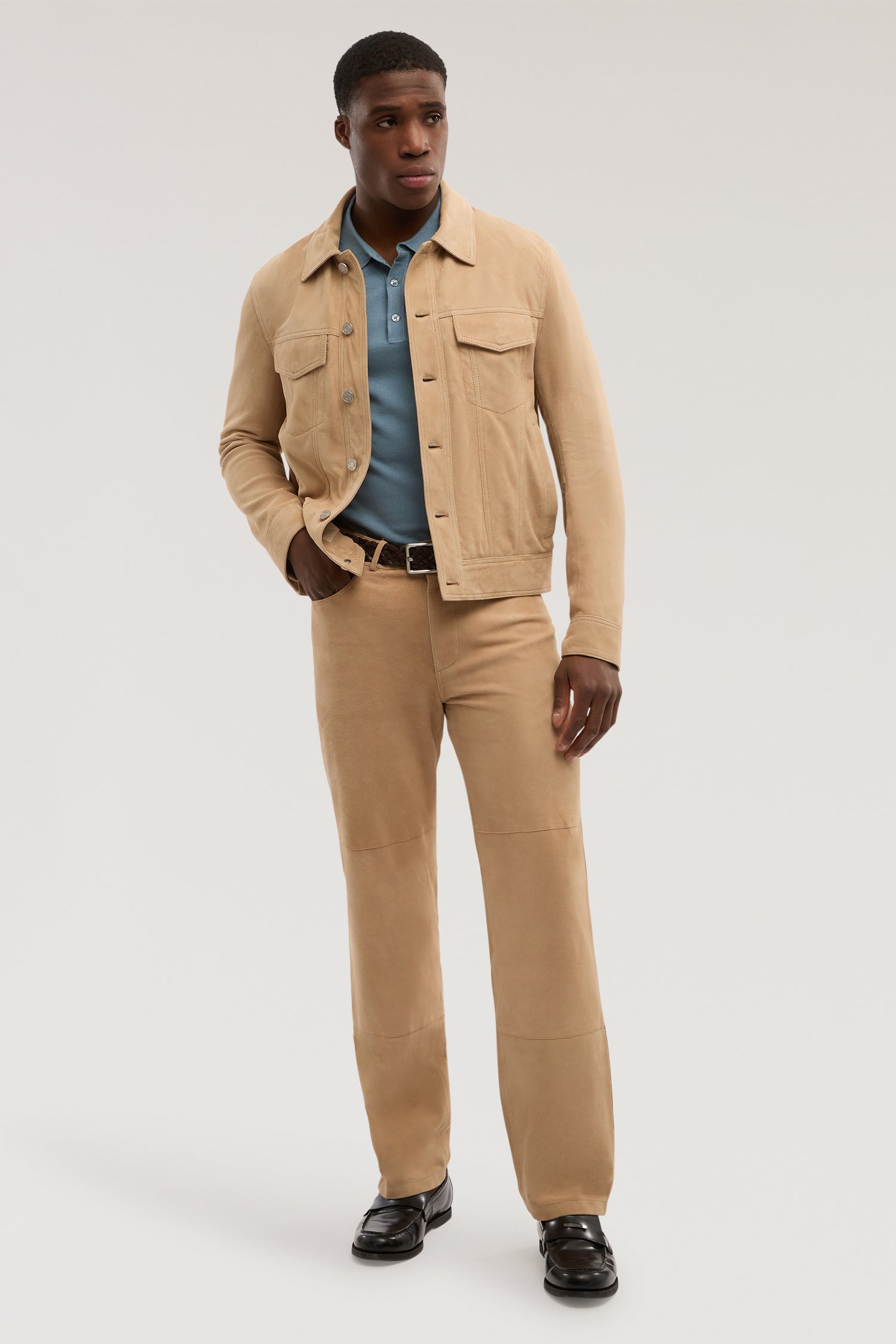 Pantaloni 5 tasche straight fit in suede 5|0565f7d7eb0ded29215b07b08449fbea8369600ea7015199ac5b35467099f8e3