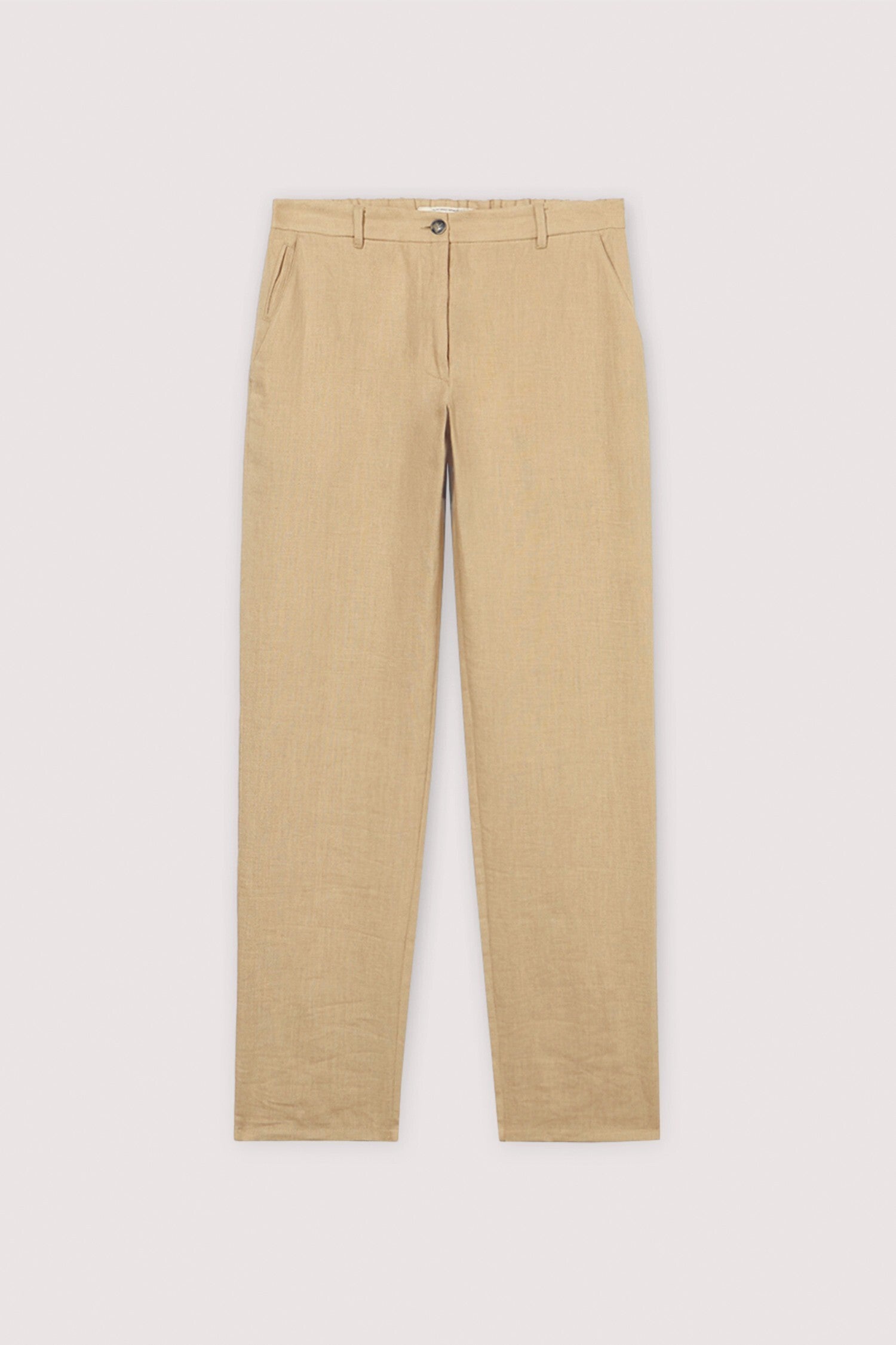 Chino con vita elastica in lino 1|cd3b8165e91a097468e558ab89fb3c39b4028cd4864c5c2e83c621f447d882a1
