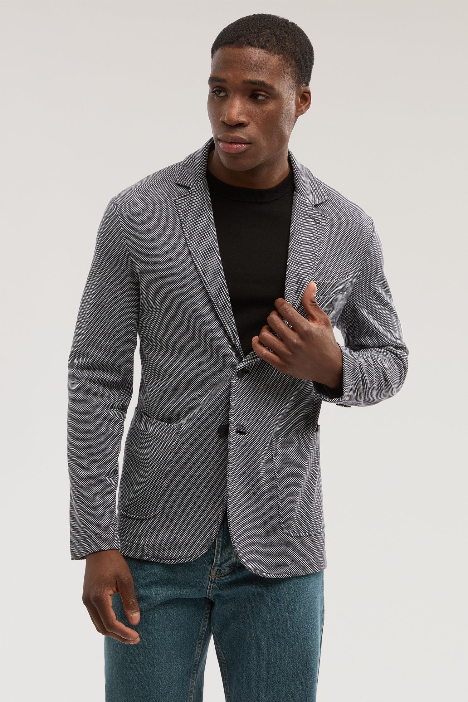 Giacca slim fit in jersey misto lino 1|f32490815489eaf521095bf84d033905c0dfd05089e287794ded605a4e5172ff