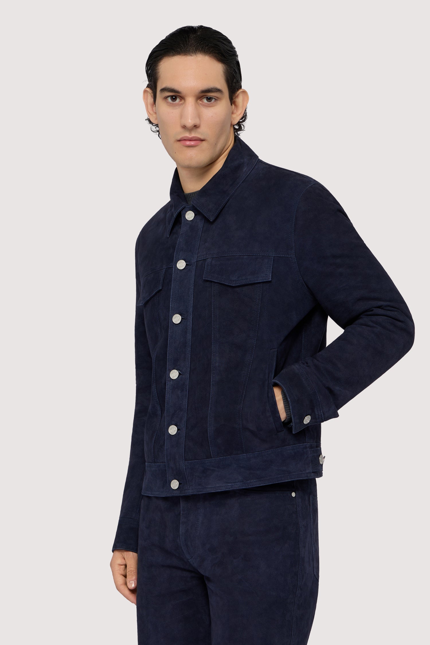 Giacca in pelle scamosciata effetto denim 1|2c4443856deef6ecd133f66f48e78af1d2c6fc83a5b59dd8c2e9cbc6e66a5c5e