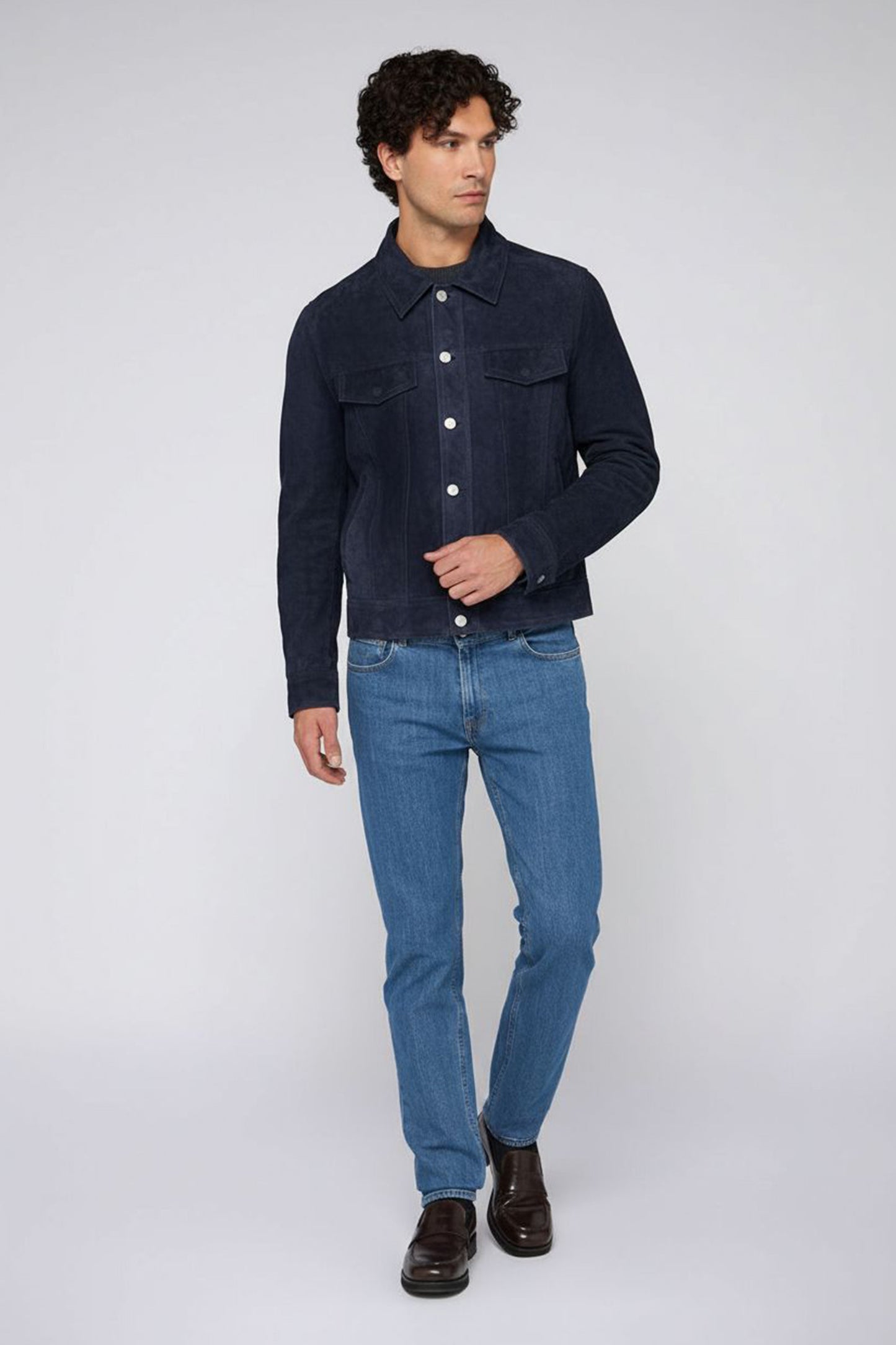 Giacca in pelle scamosciata effetto denim 1|2c4443856deef6ecd133f66f48e78af1d2c6fc83a5b59dd8c2e9cbc6e66a5c5e