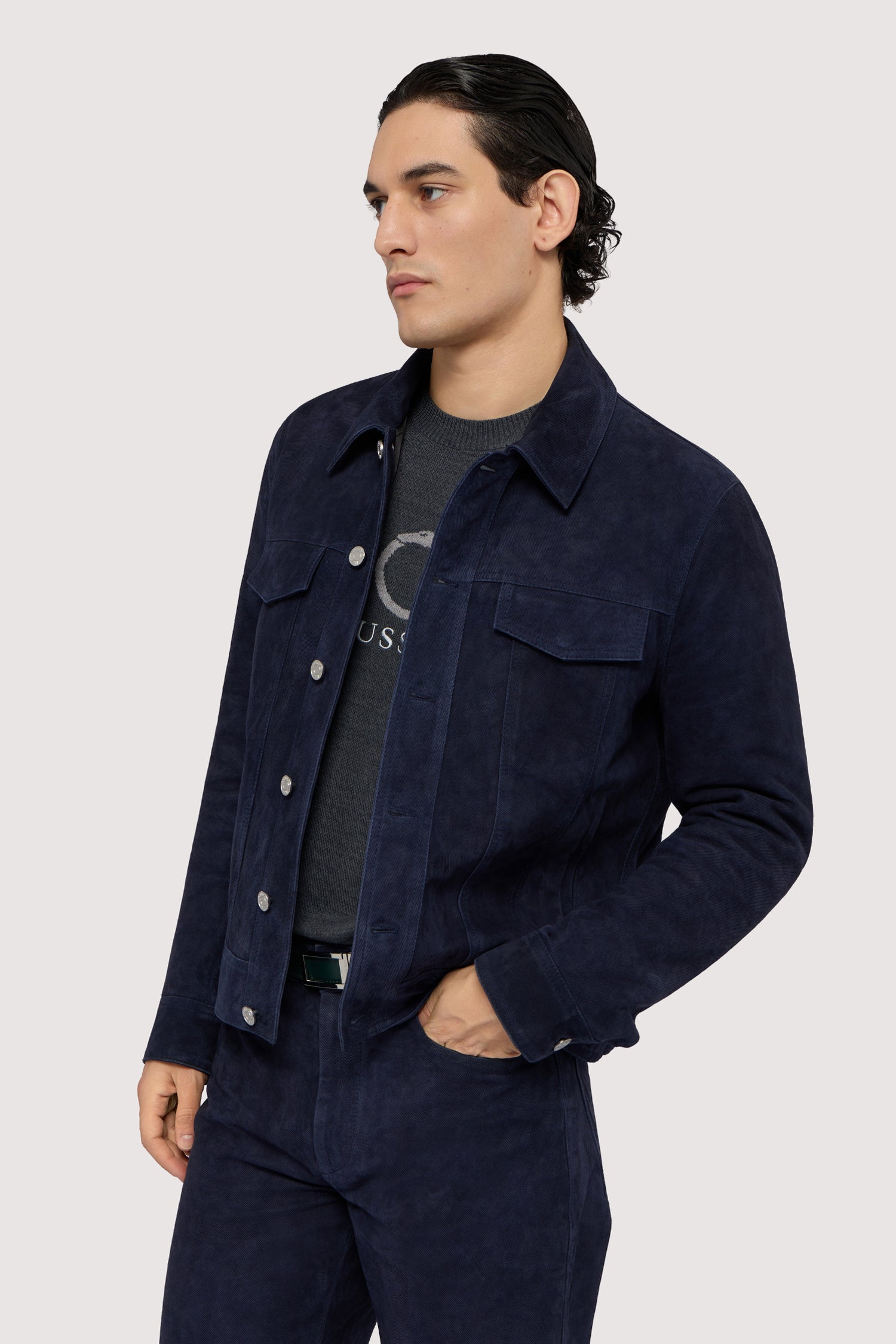 Giacca in pelle scamosciata effetto denim 4|339ab0b8c3521a9c53d356795c17face9960b3037b4029980b947ed716fae430