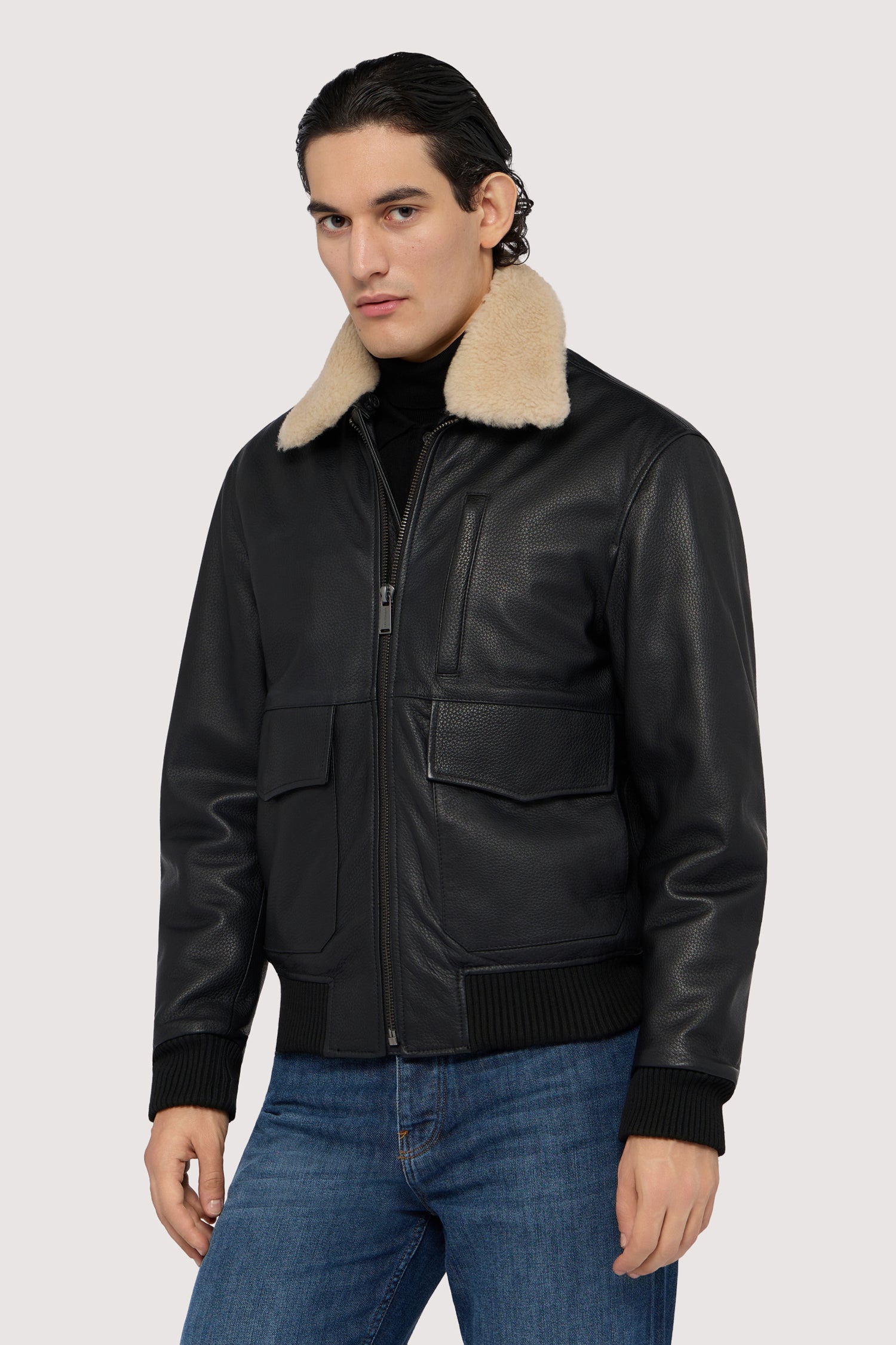 Padded leather jacket with shearling collar – Trussardi